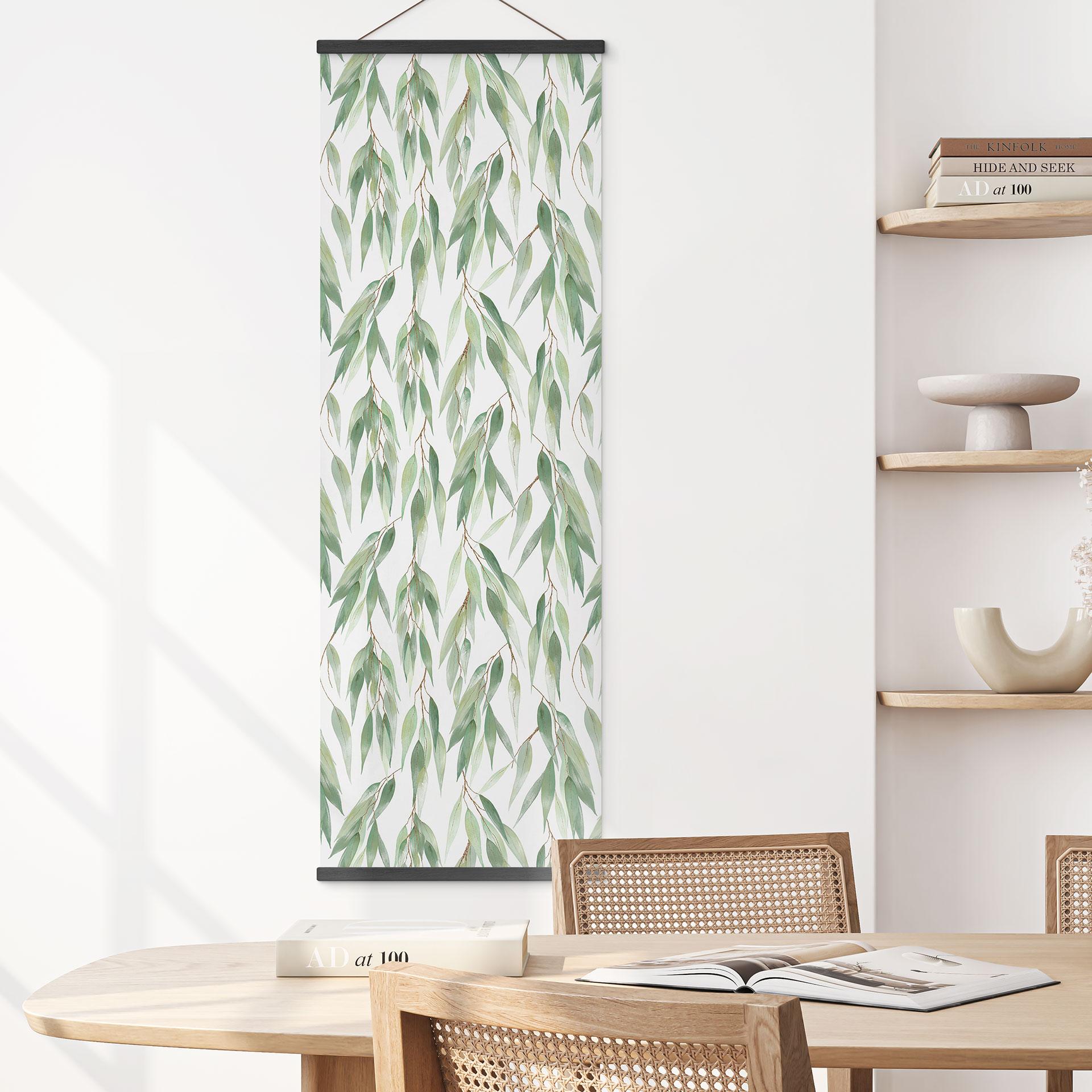 Obraz tkaniny Gałęzie z zielonymi liśćmi - UN Designs - Panorama