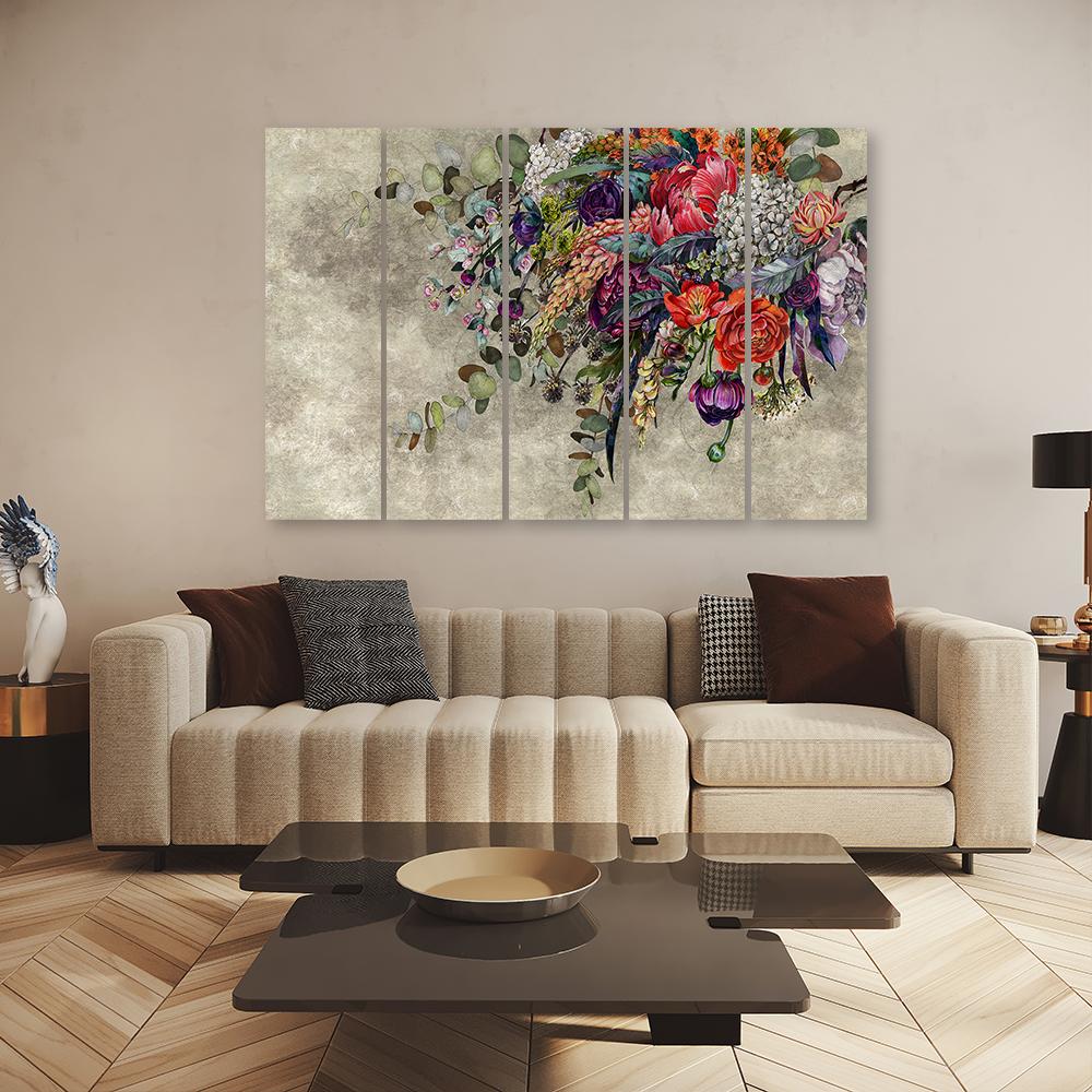 Lærred print 5 styk, buket blomster