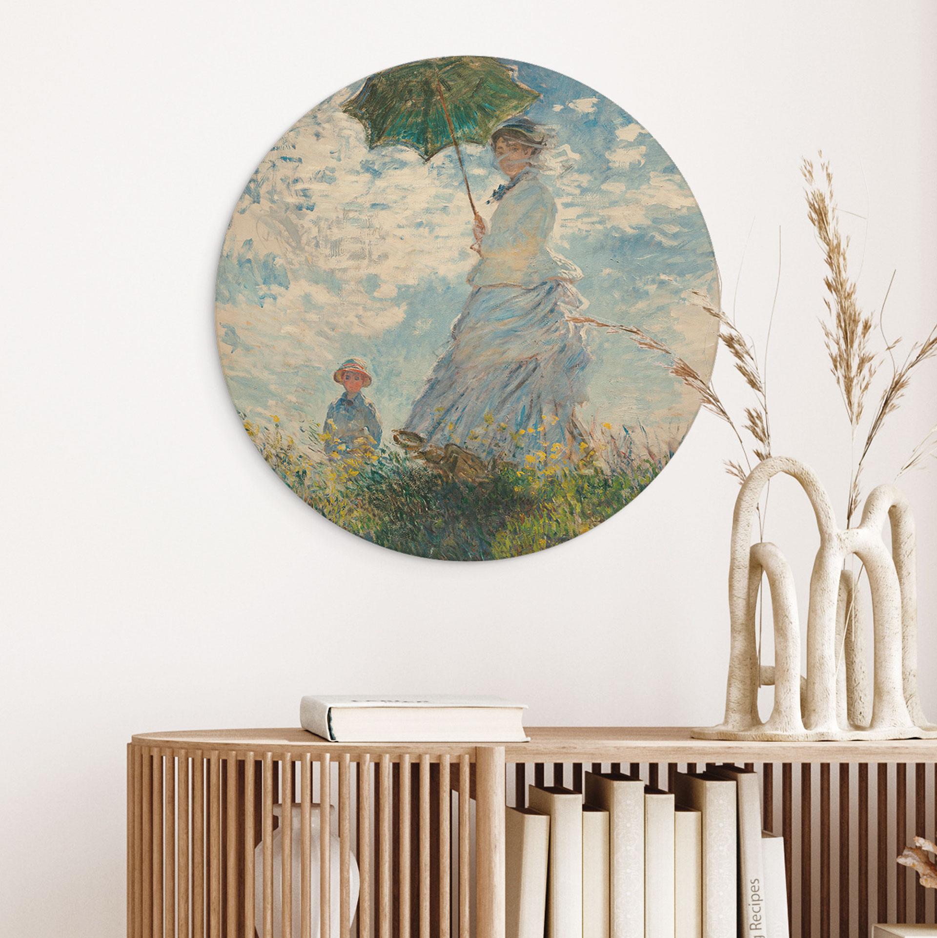 Billede af træ Monet - Kvinde med parasol - Madame Monet og hendes søn - Rund