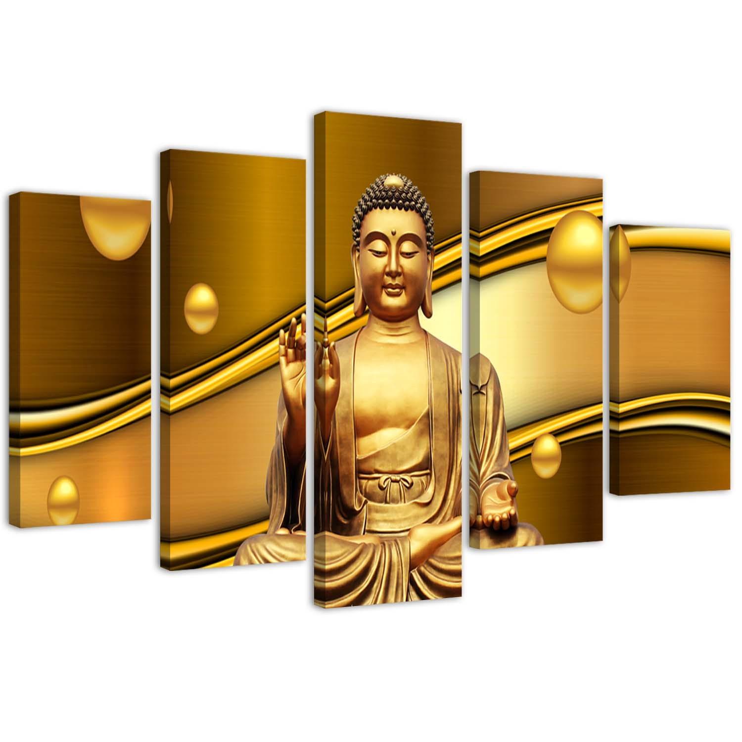 Lærredstryk 5 styk, Buddha Golden Feng Shui