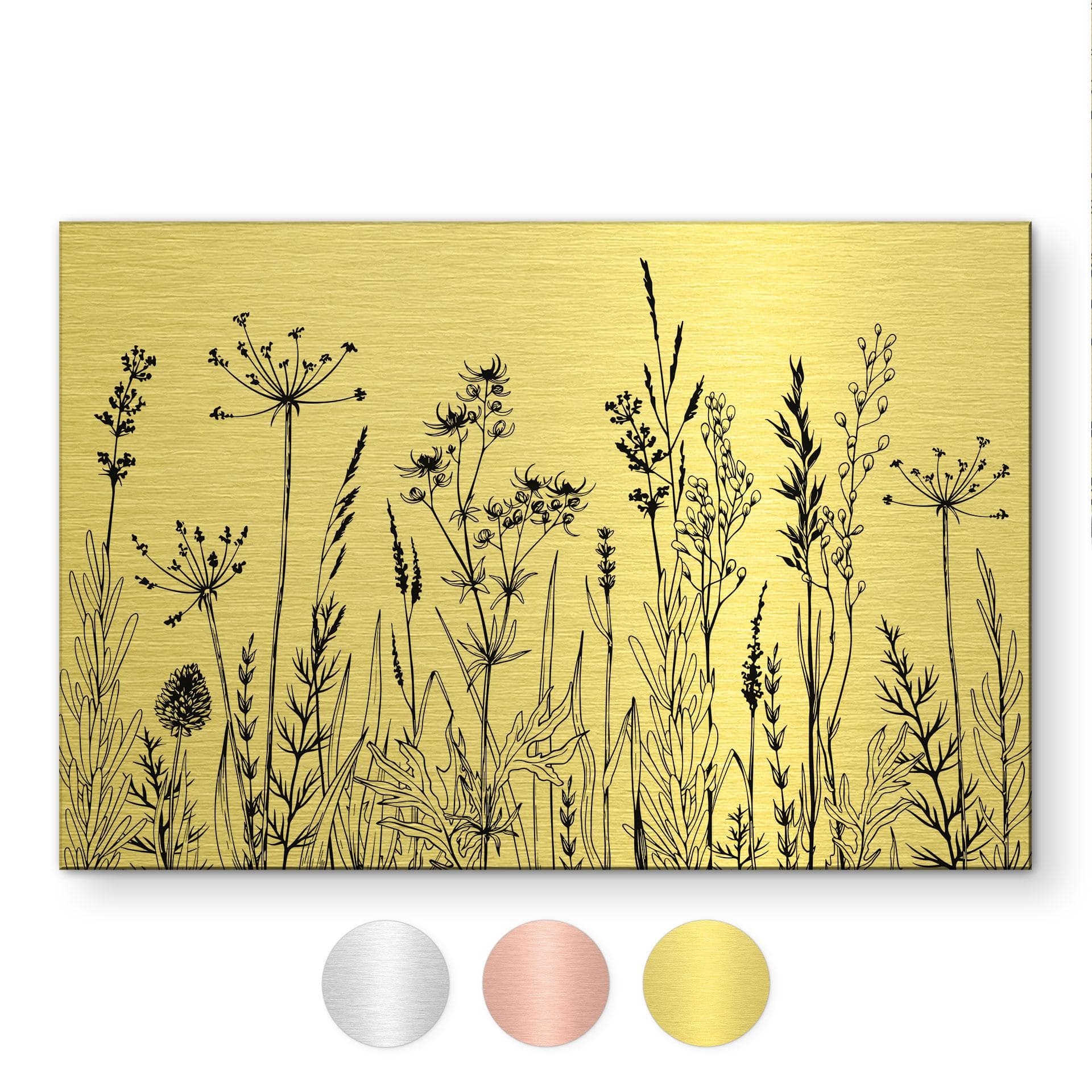 Geborsteld Alu-Dibond met goud-, zilver- & kopereffect - Veldbloemen illustratie