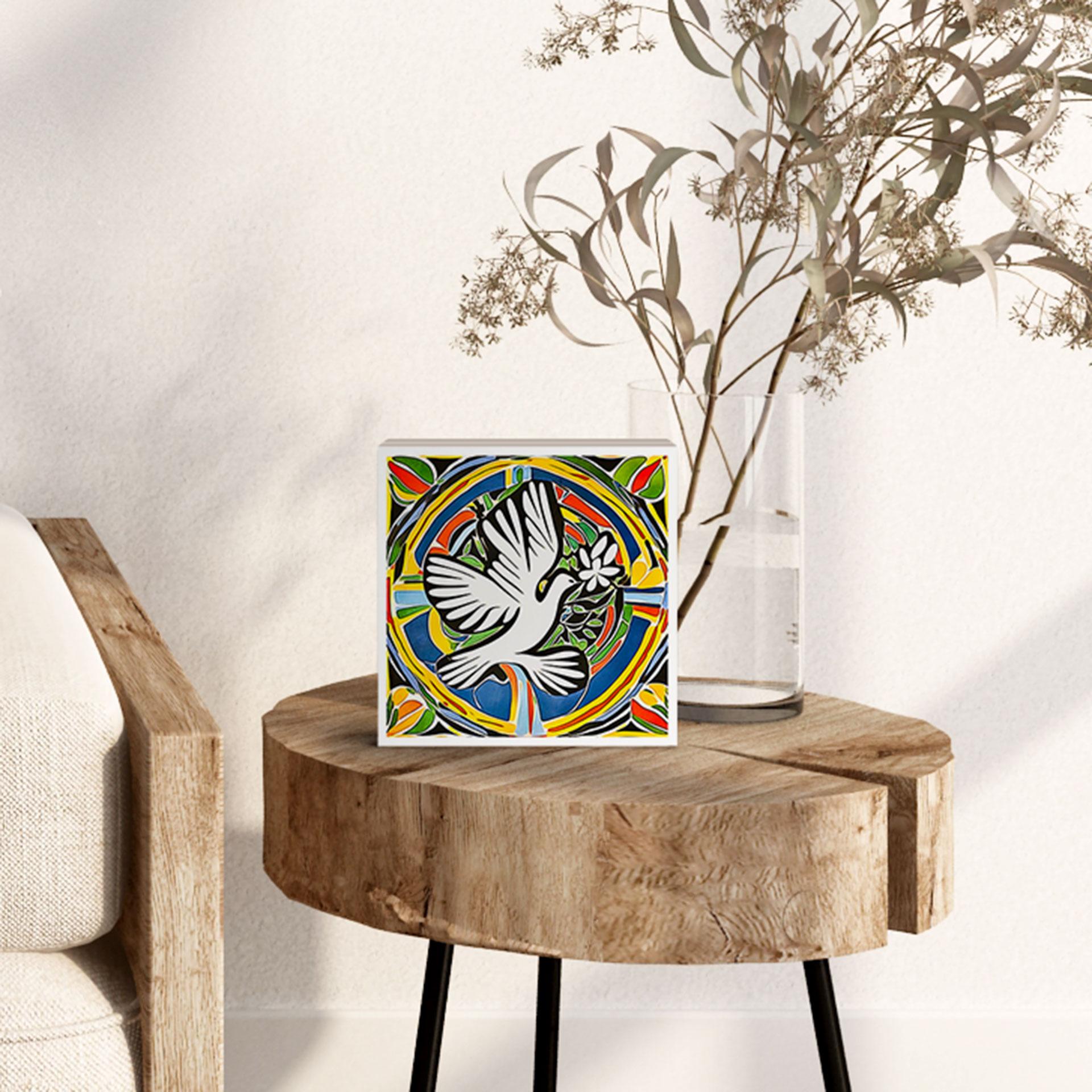 Træ dekoration blok Farverig fredsdue - inspireret af Matisse - Zamart