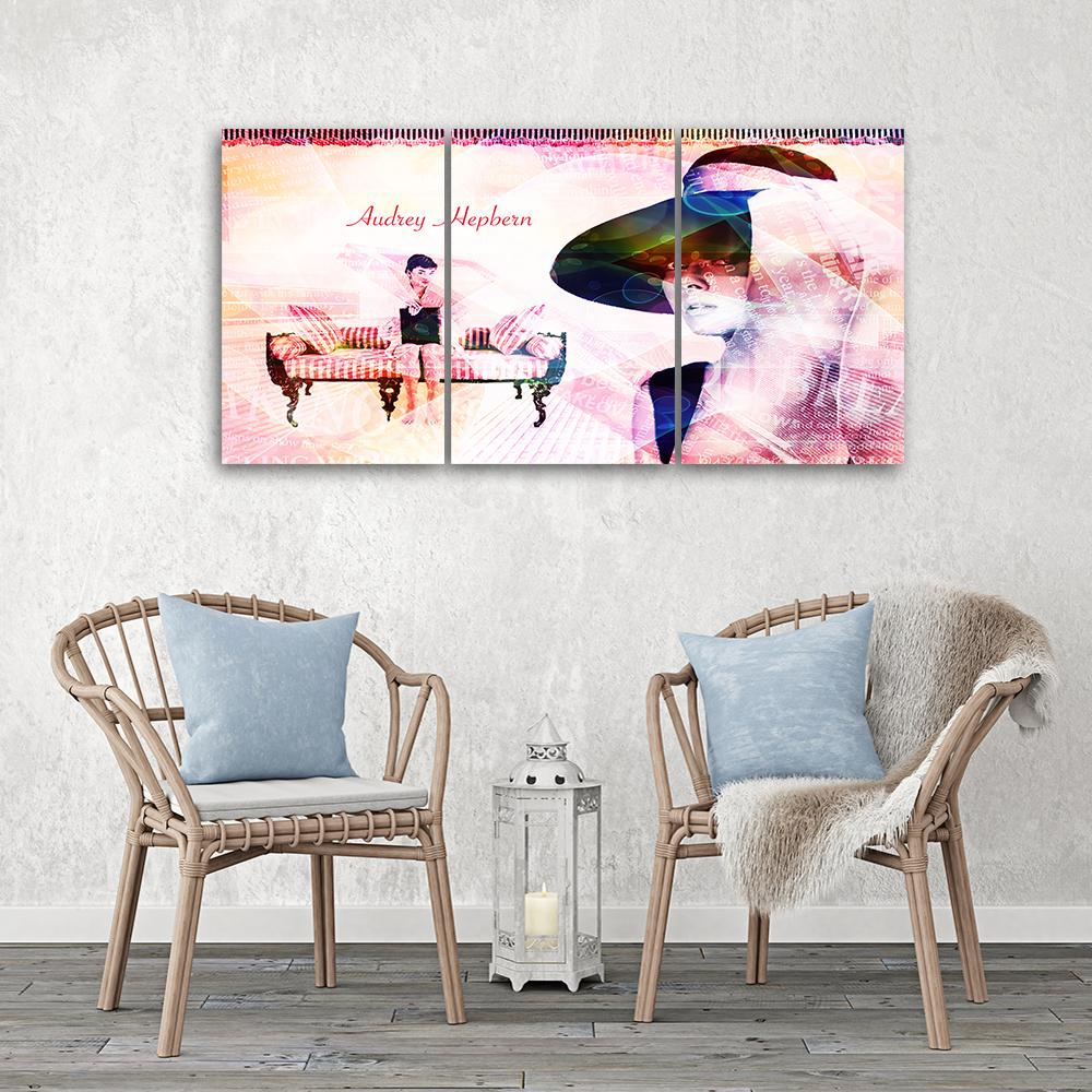 3 stykke lærredstryk, Audrey Hepburn