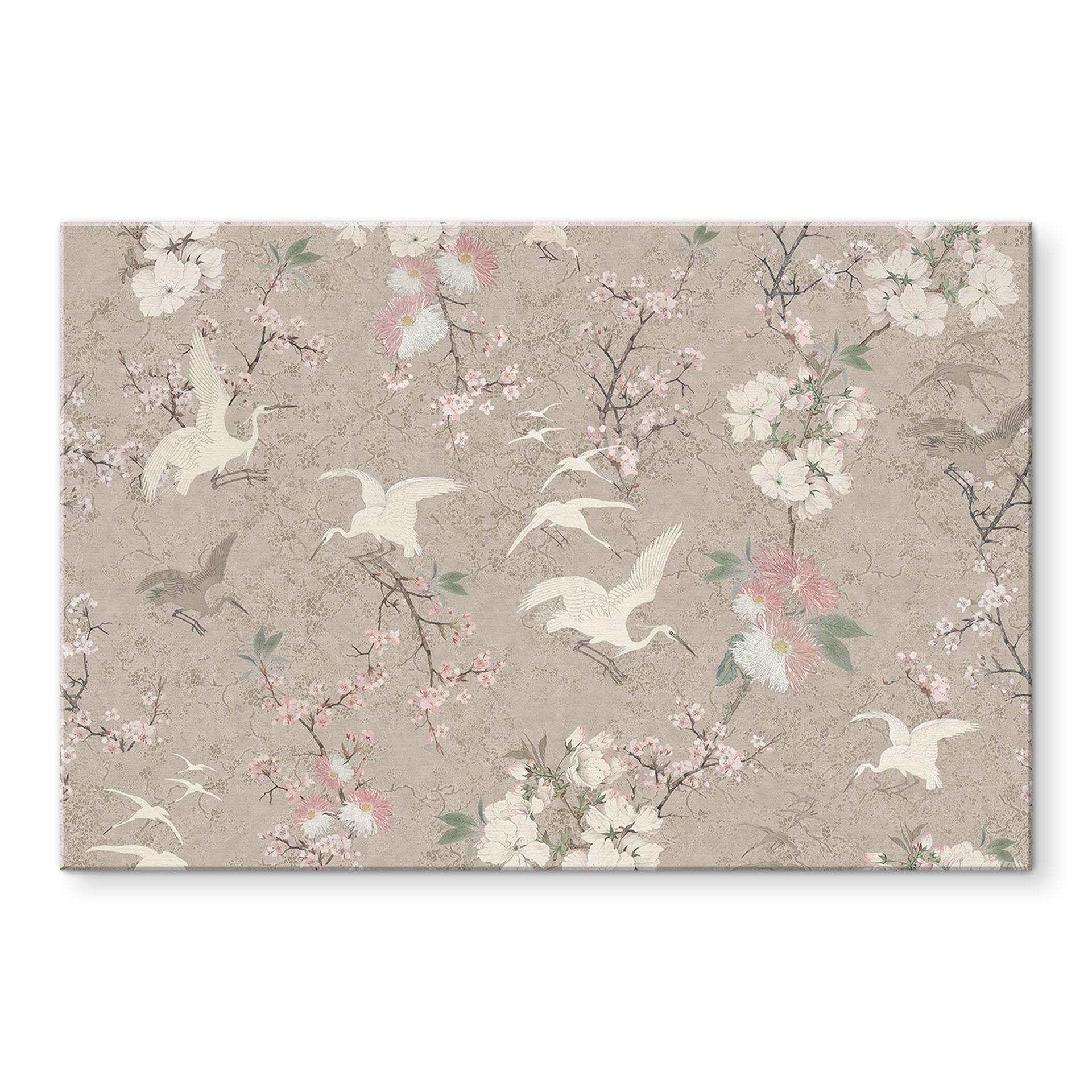 Akrylbillede Kraner i Cherry Blossom Rush Beige - Bloomery Decor