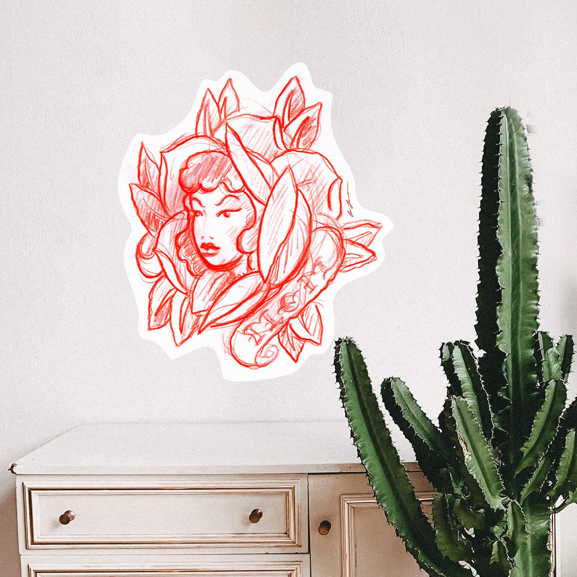 Sticker mural - Miami Ink - Visage en fleurs