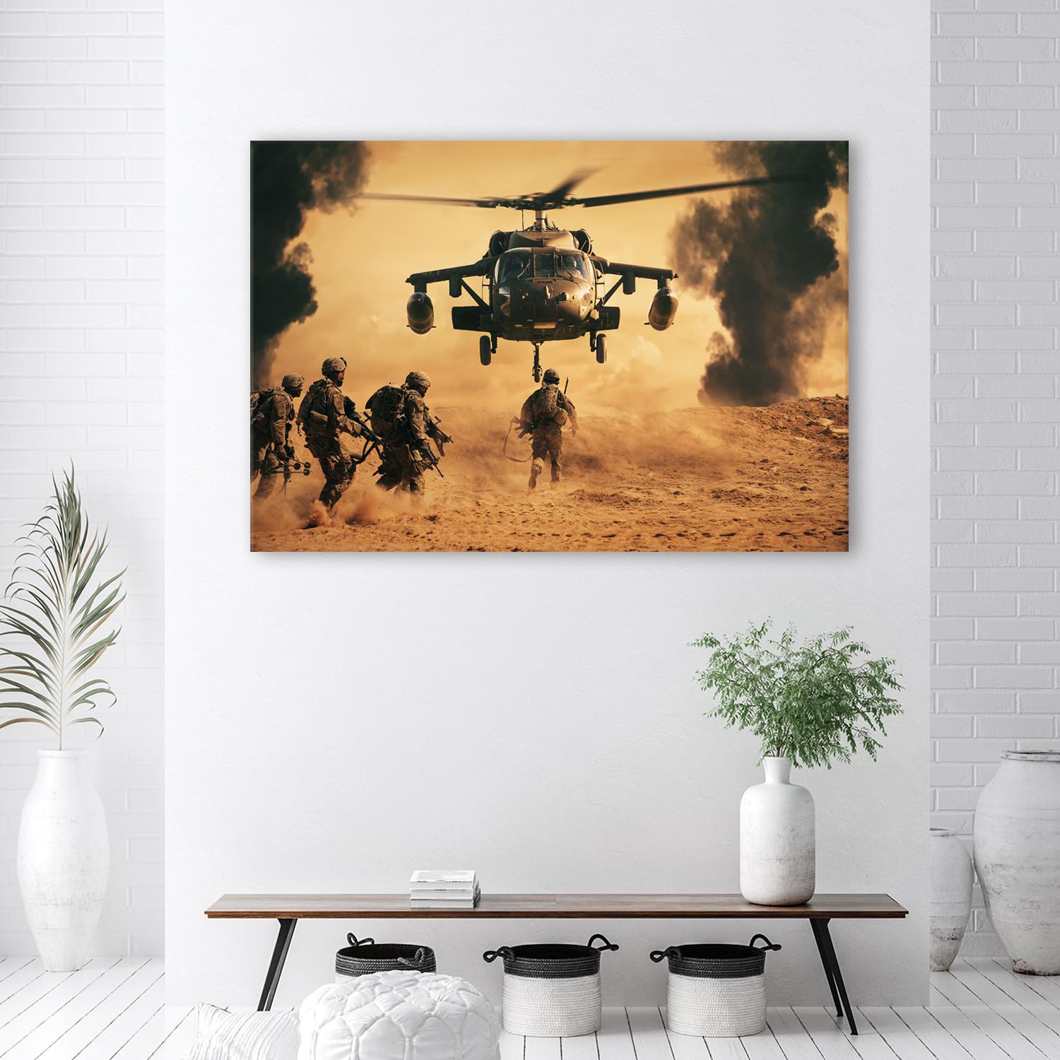 Canvasbillede, helikoptere og soldater