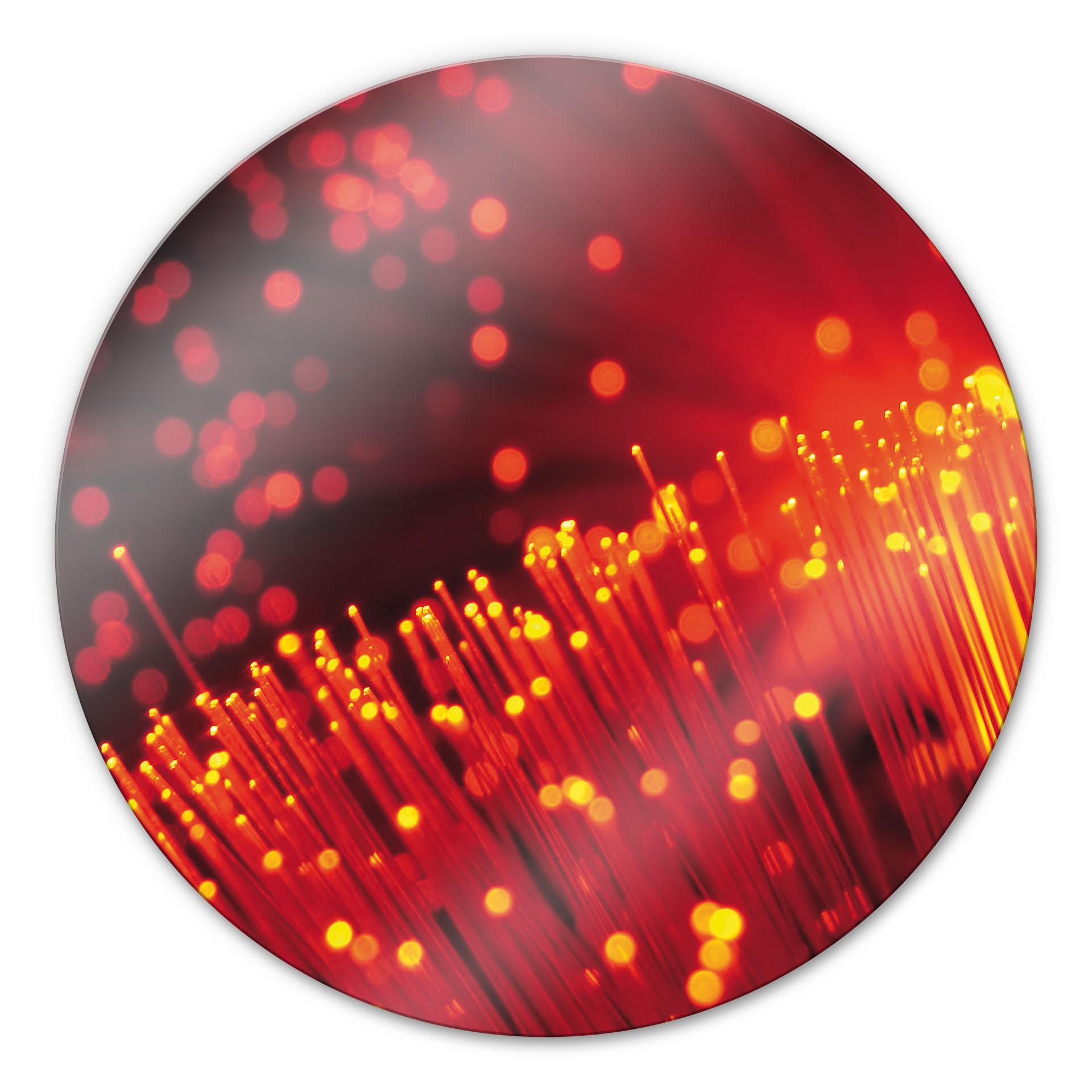 Tableau en verre - Fibres lumineuses abstraites - rond