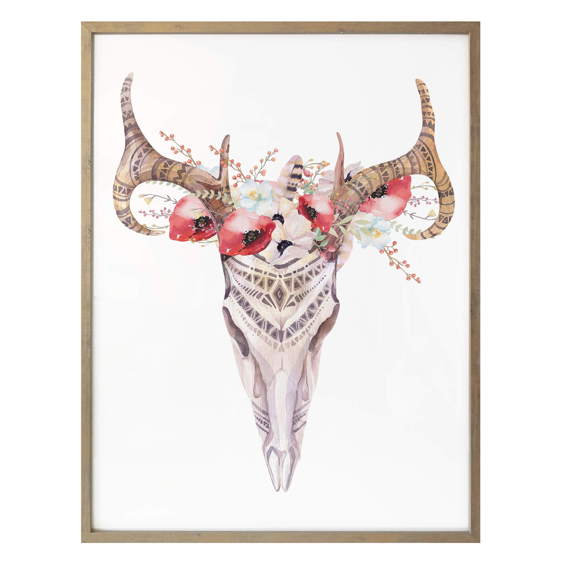 Poster Kvilis - Boho Dödskalle Röda blommor