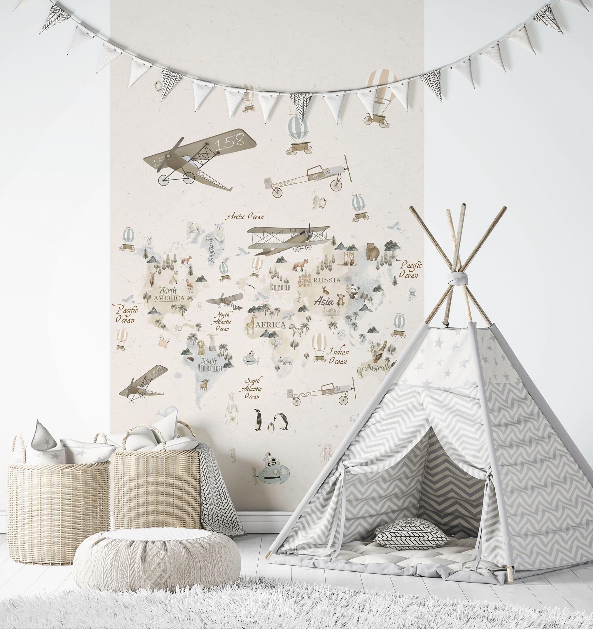 Kinderbehang, vliesbehang met illustratie Kids Walls beige
