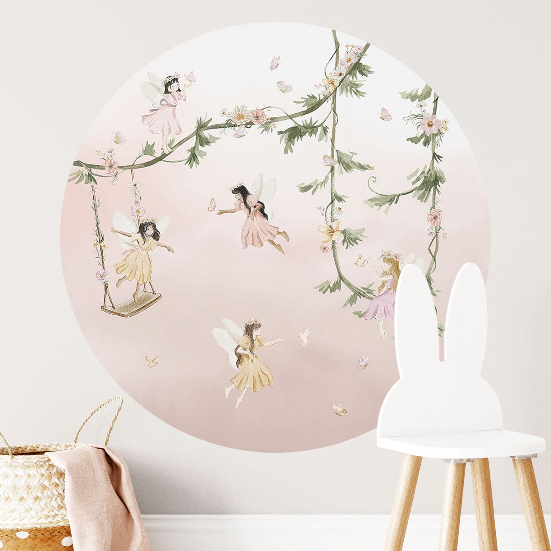 Wall Sticker Små feer over lyserøde skyer - Oliver Robins