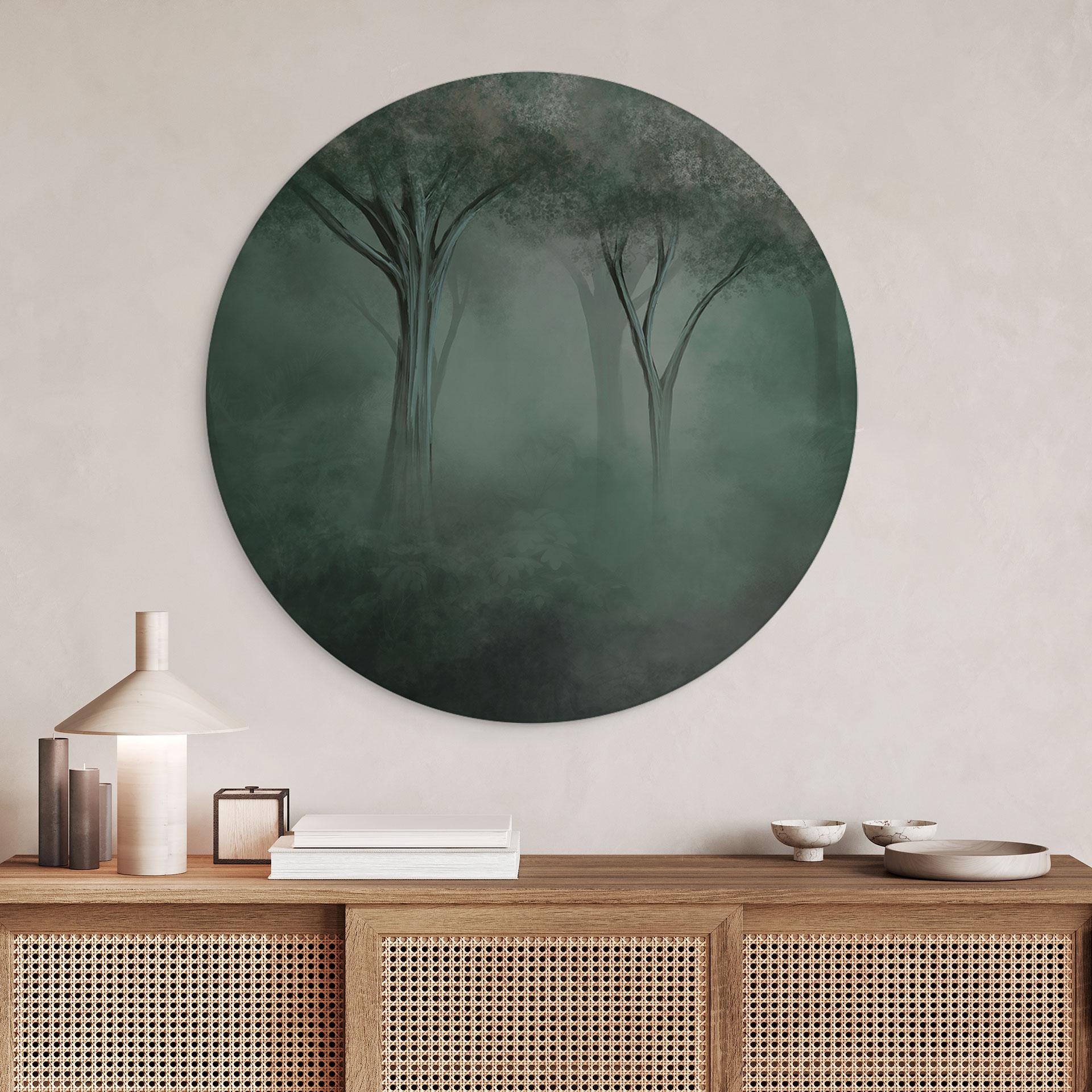 Wandbild Waldmagie im Morgennebel Grün - Ms Tiff - Alu-Dibond Rund