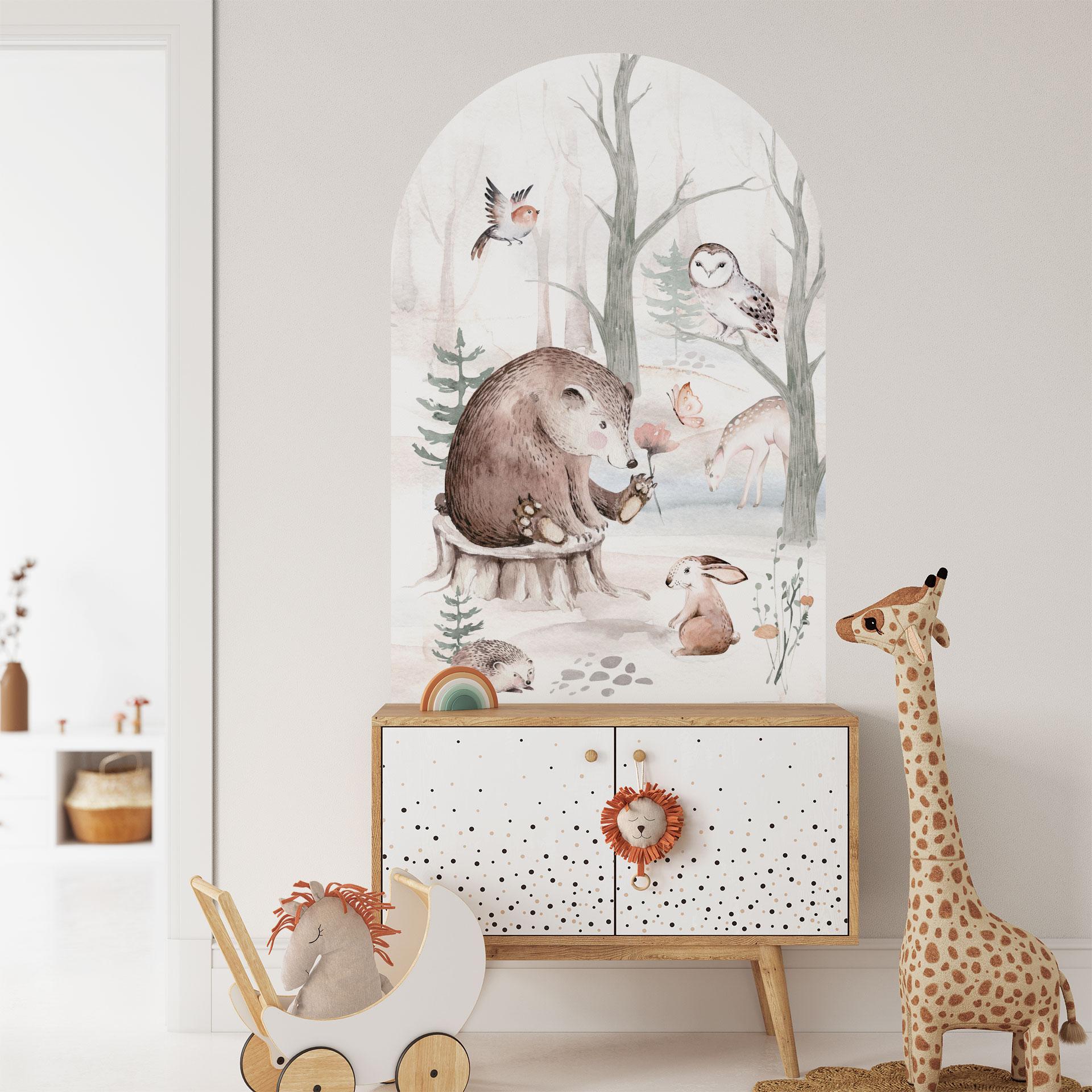 Wallsticker rundbuevægpanel dyrevenner i skoven - Kvilis - bred