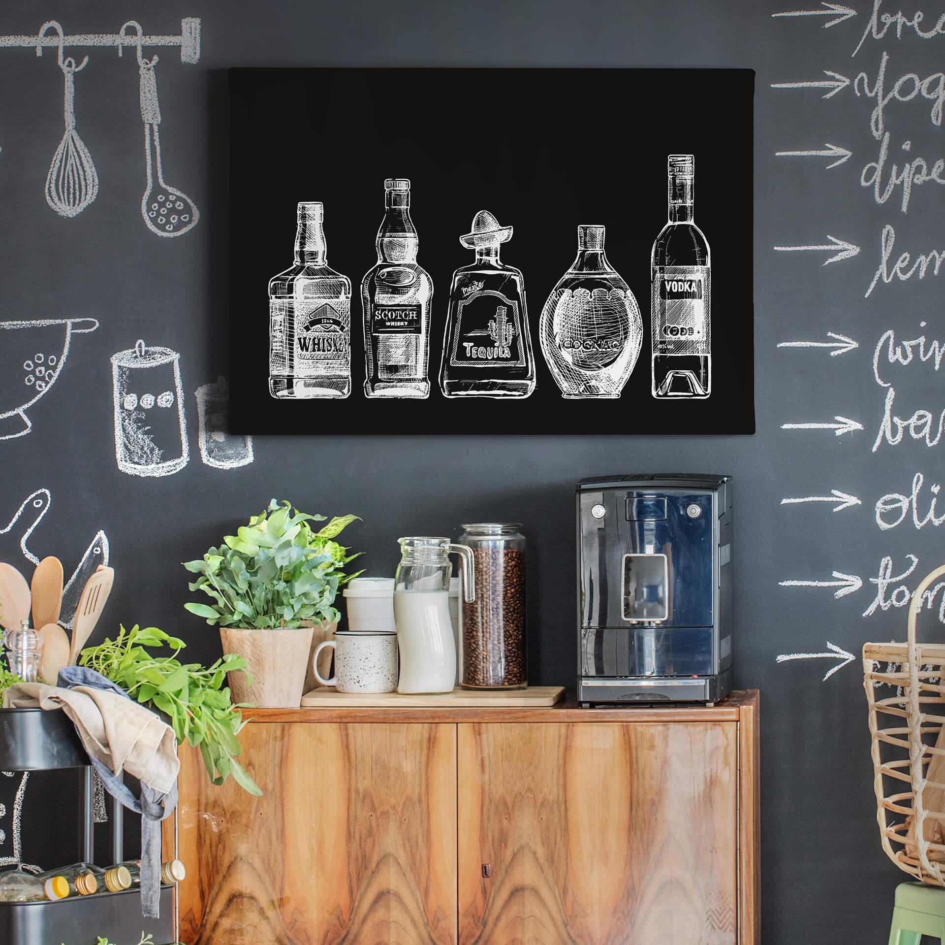 Lienzo 5 botellas de diversión - negro