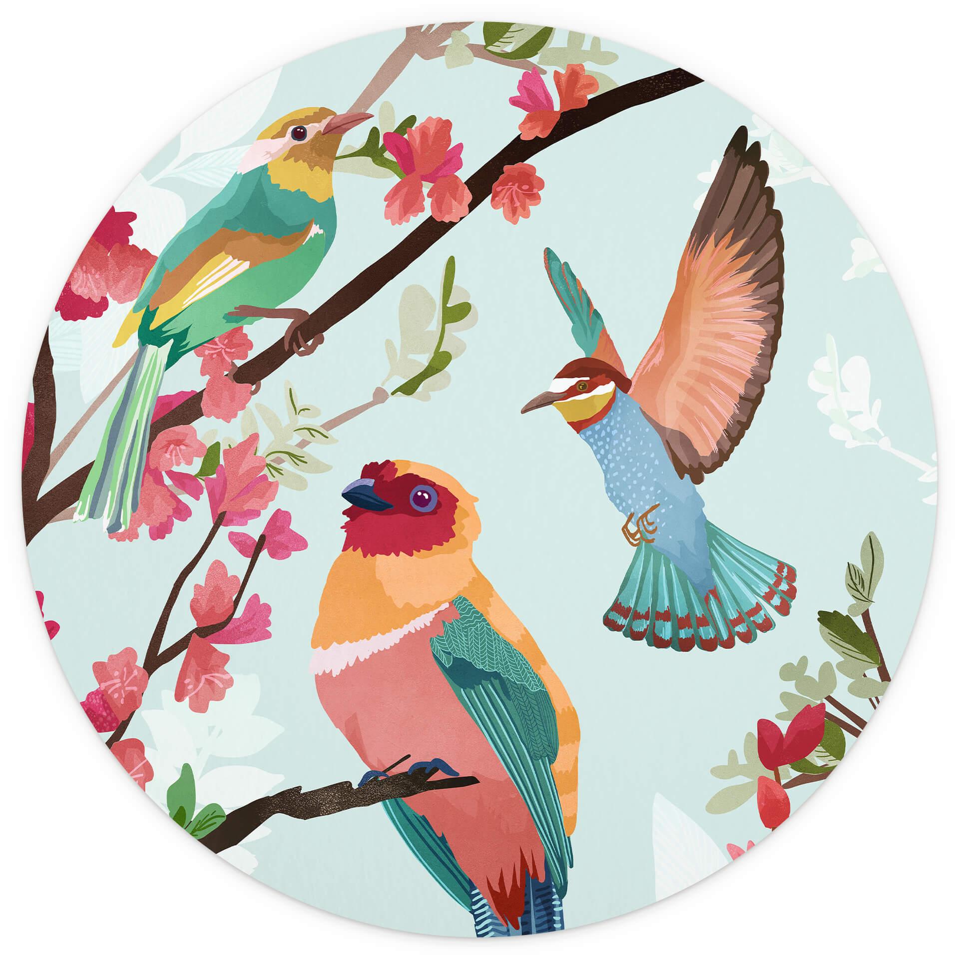 Behangcirkel Goed Blauw - Bird in Summer - vliesbehang/zelfklevend vliesbehang