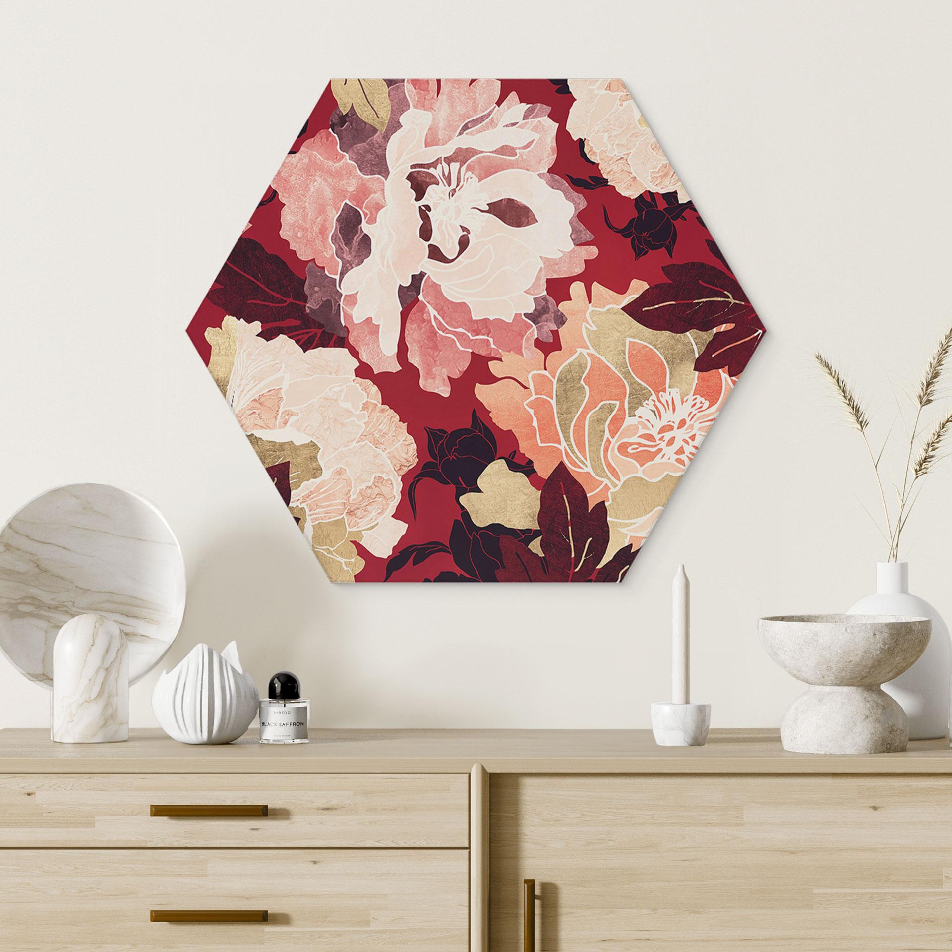 Hexagon Dibond Pæoner med store blomster - SpaceFrog Designs