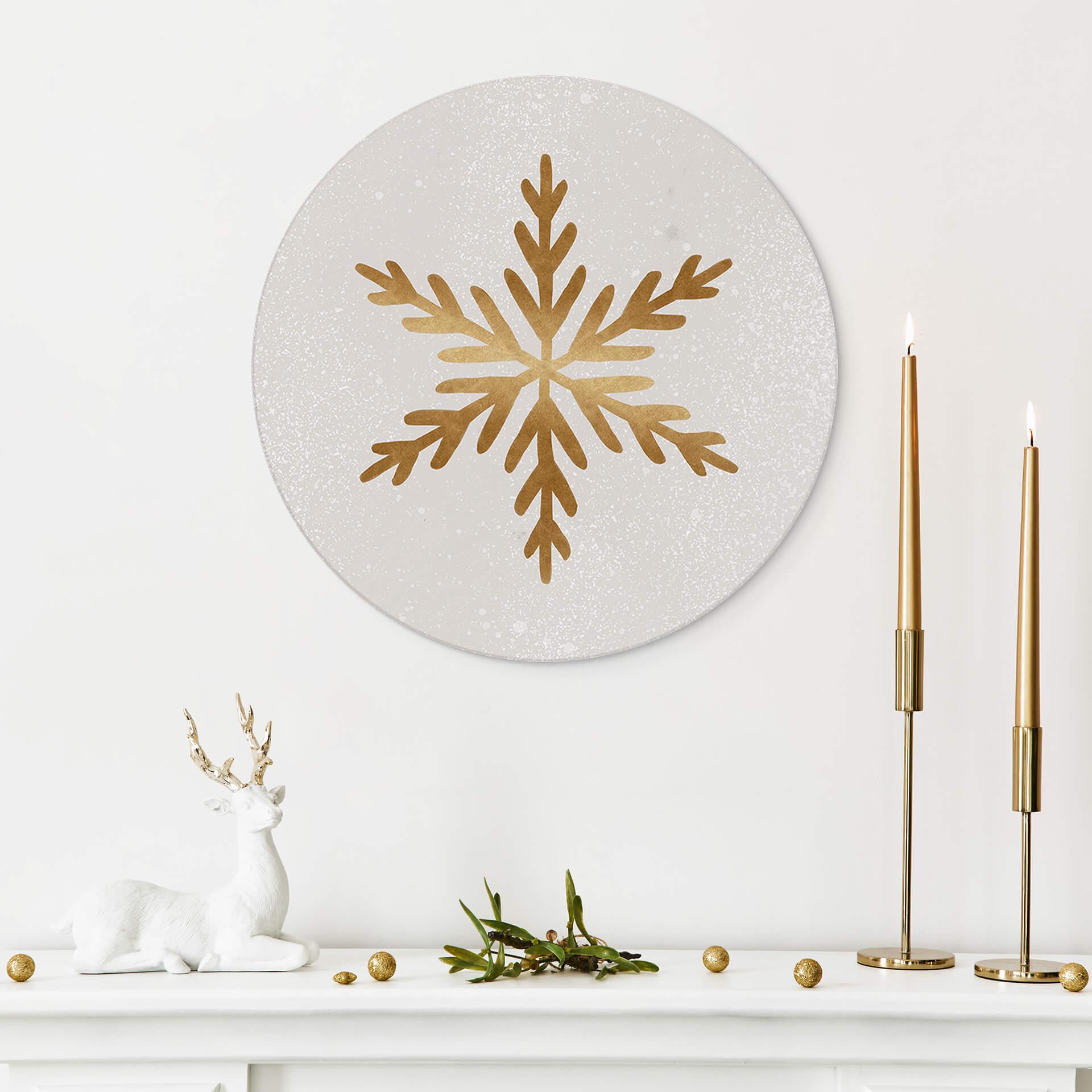 Vægcirkel Orara Studio - Golden Snowflakes – print på aluminium (Alu-Dibond)