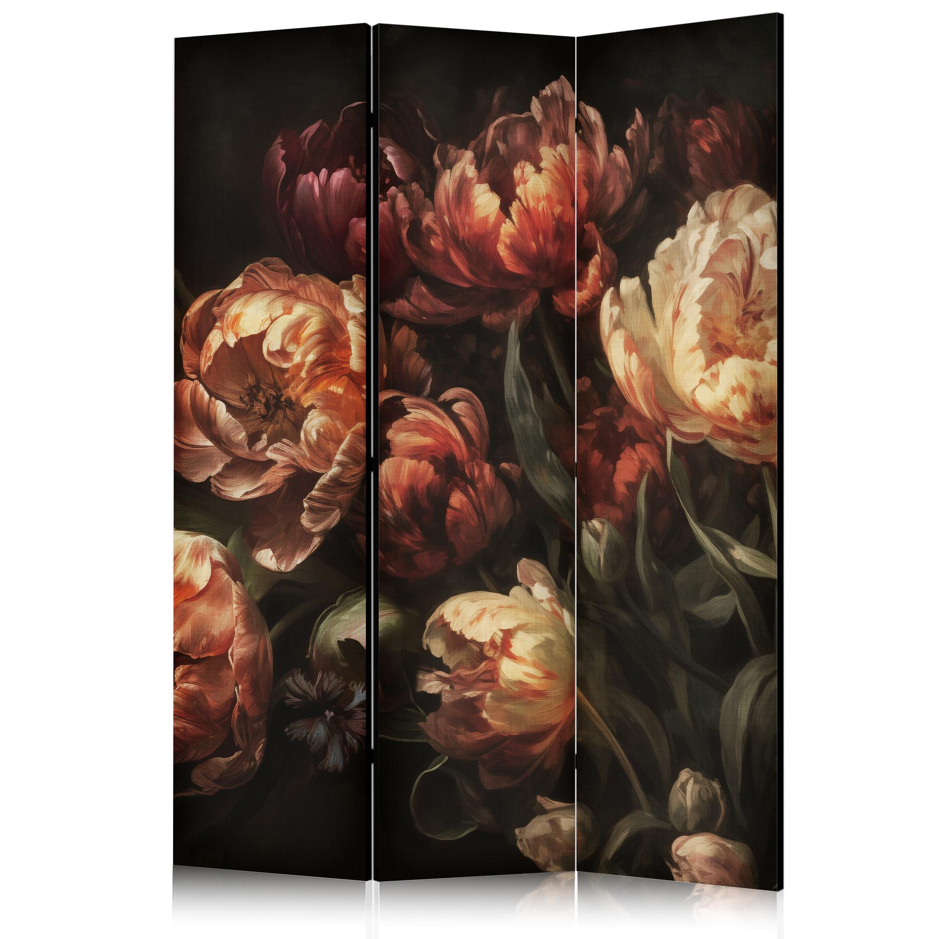 Paravent, Raumteiler freistehend, Trennwand - Magnificent Tulips on a Black Background