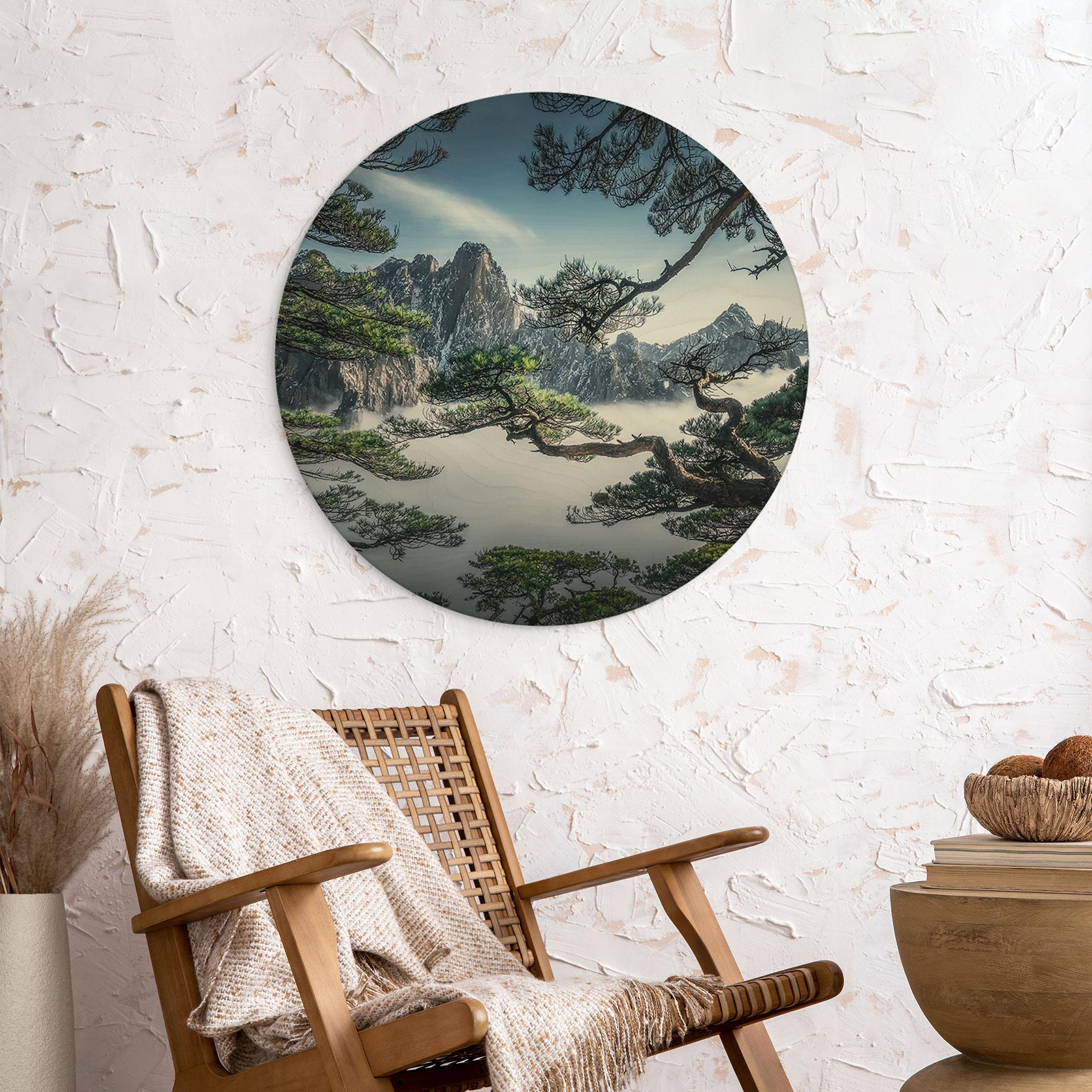 Træbillede Fyrreskov i Huang Shan-bjergene - NingYun Ye - Round