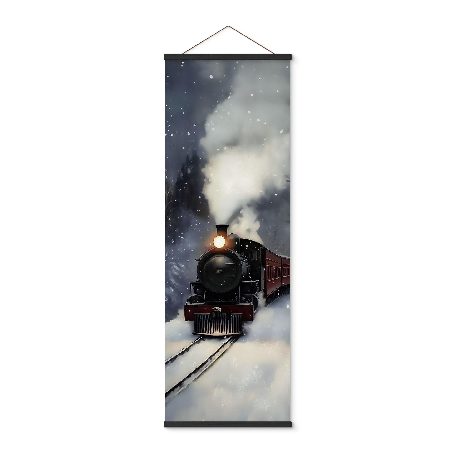 Tekstil plakat Vinter - Damplokomotiv i en snedækket skov - Melloi Art Prints - Panorama