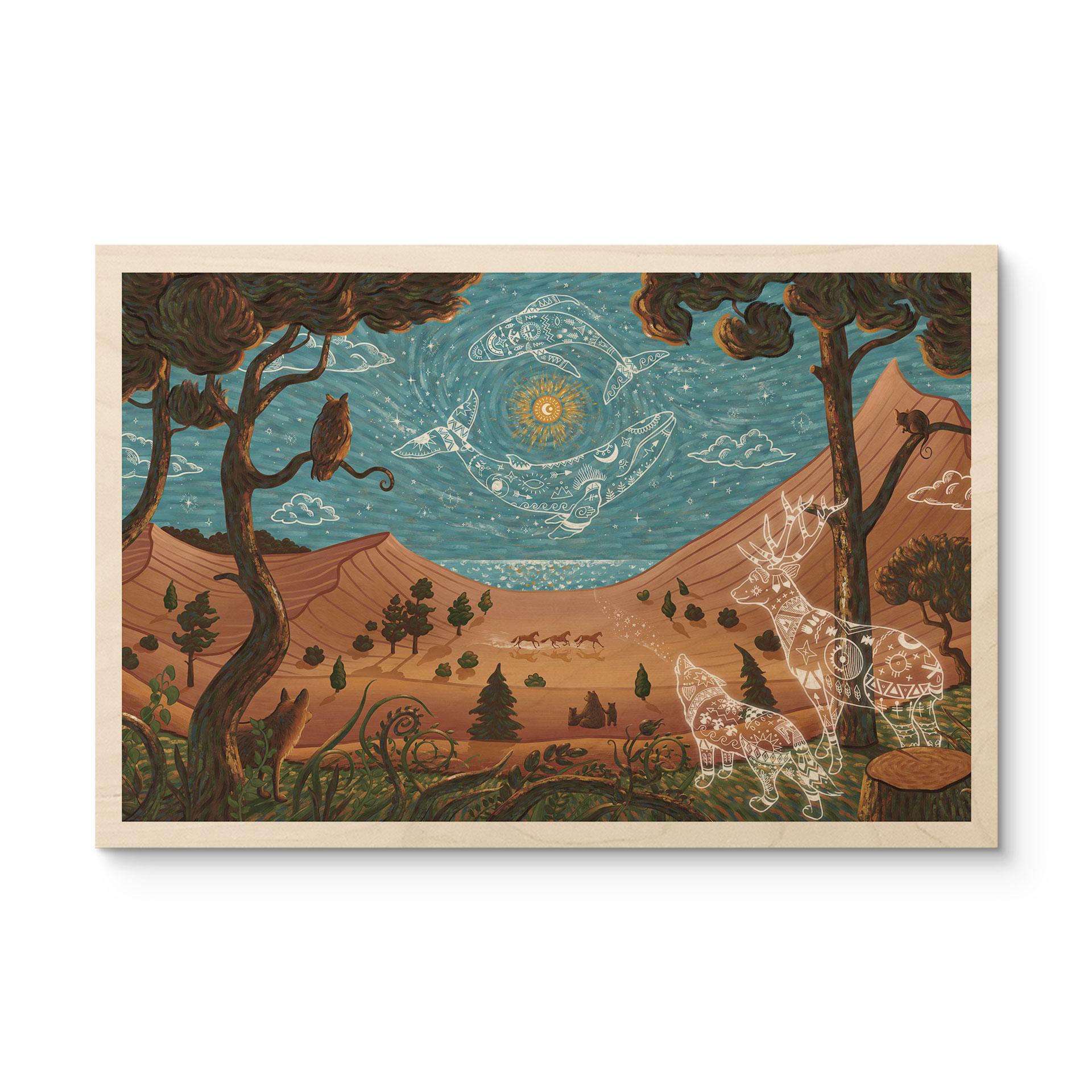 Houten Wanddecoratie Spiritueel Dierenrijk in de Nacht - Oliver Robins