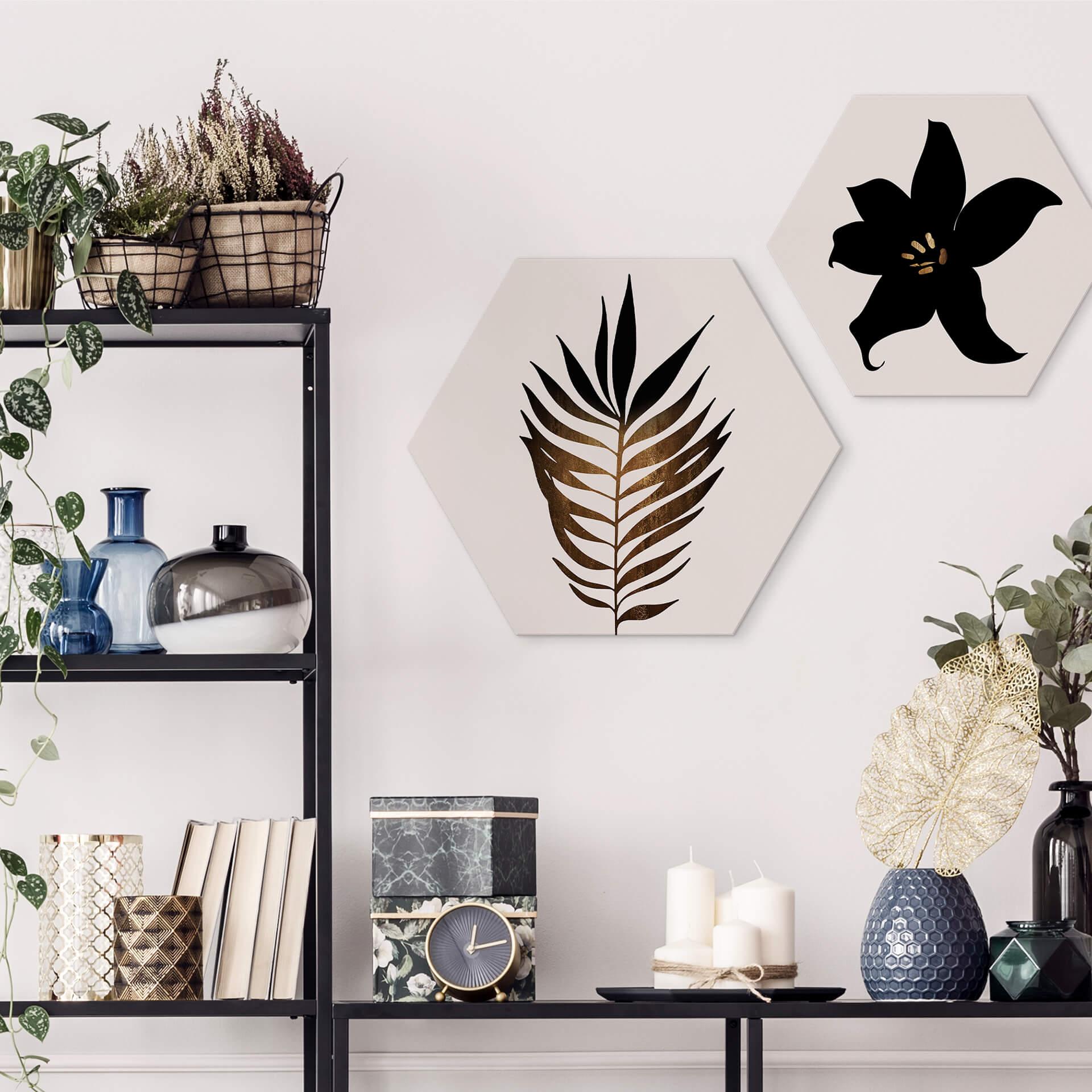 Hexagon Dibond Kubistika - Golden Leaf