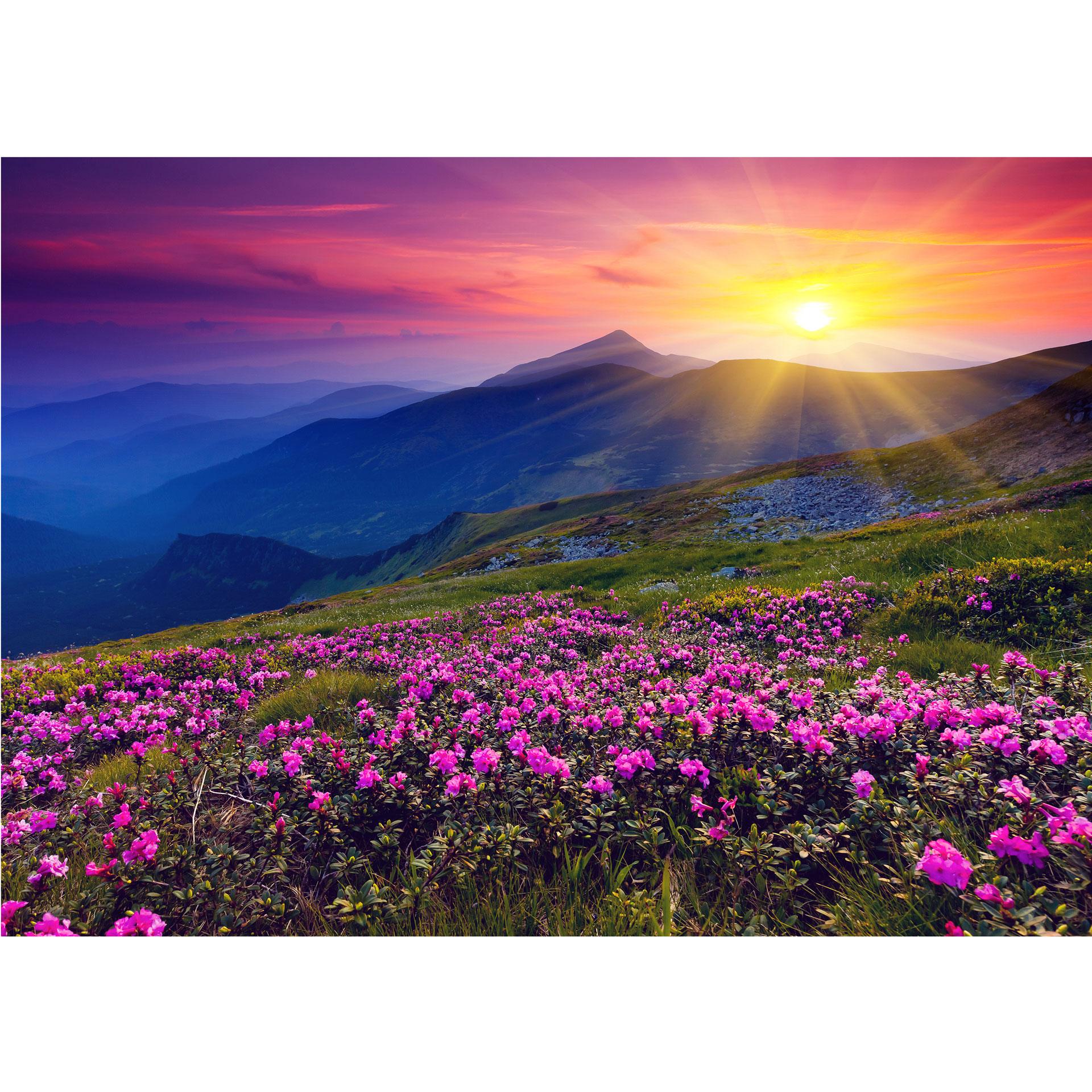 Fototapete Sonnenuntergang in den Bergen