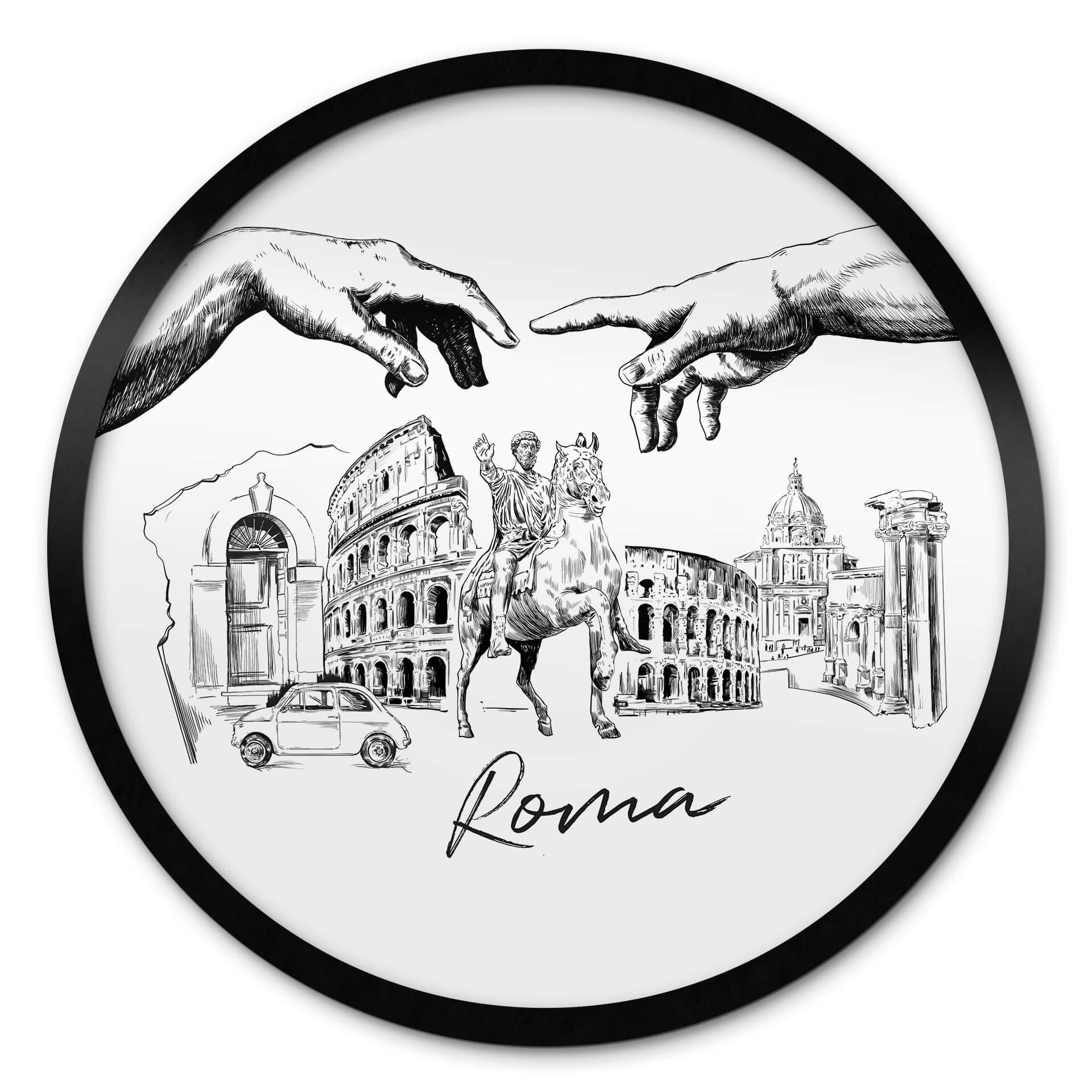 Poster Love your City - Roma Schwarz-Weiß - Rund