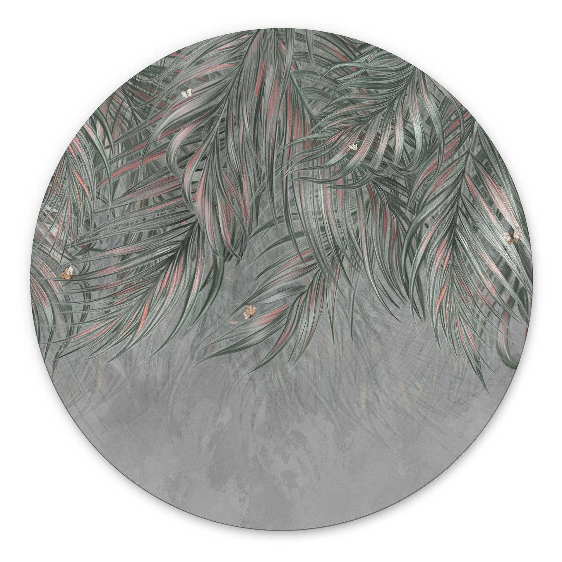 Wanddecoratie Exotische palmbladeren roze-groen - Ms Tiff - Alu-Dibond Rond