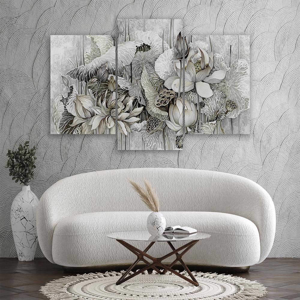 3 stykke lærredstryk, Saint Lotus-blomster