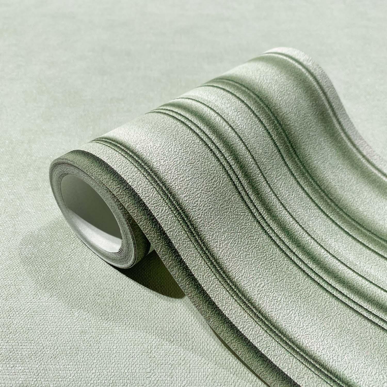 Groene Behangrand met strepen voor woonkamer, slaapkamer 5.00 x 0.177 m
