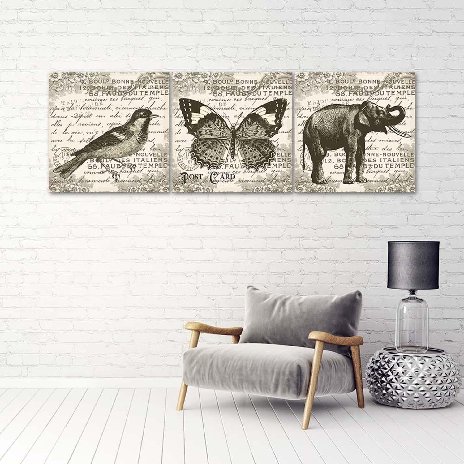 3 stykke lærredstryk Animals Retro