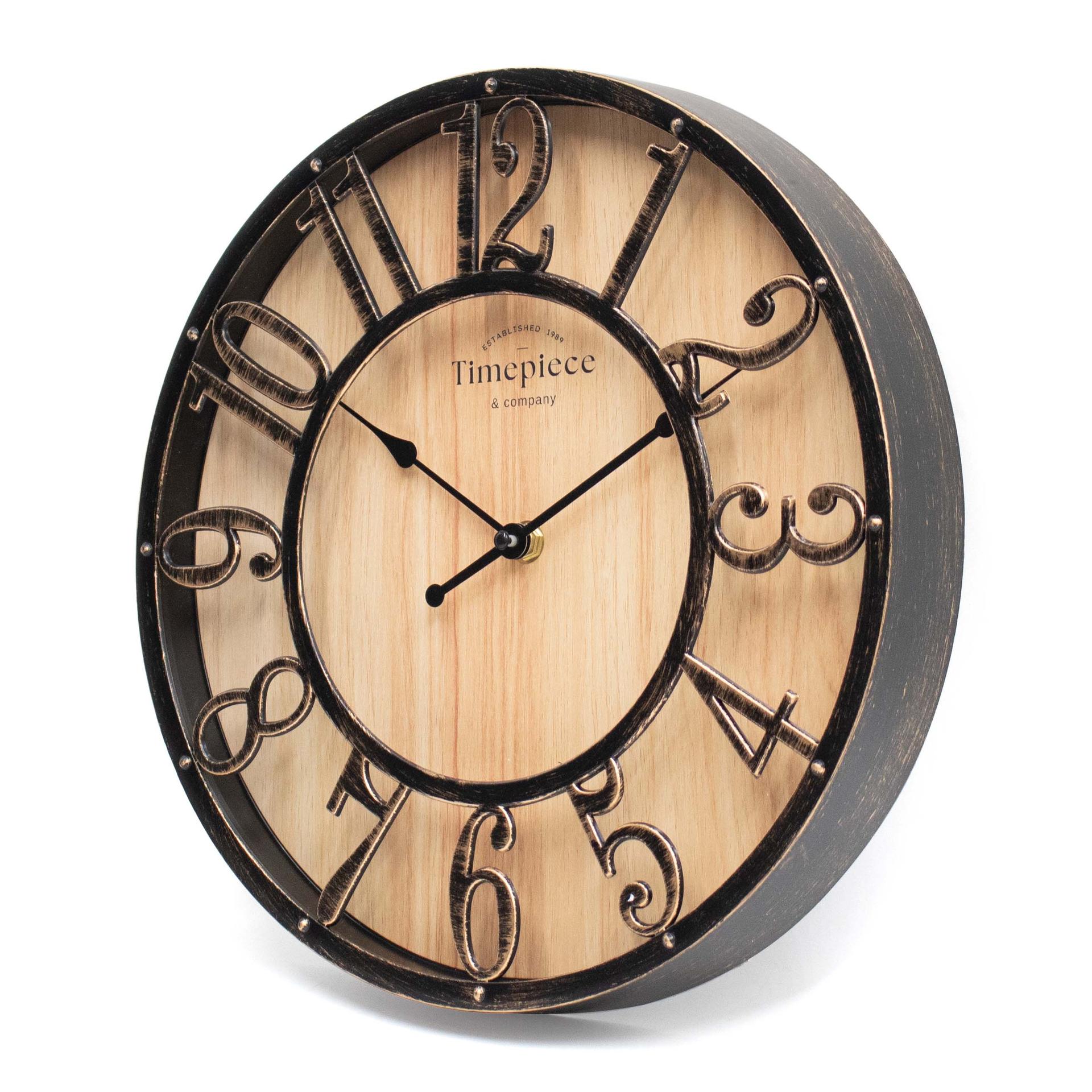 Orologio da parete rustico in legno-metallo con numeri vintage e silenzioso Ø30cm