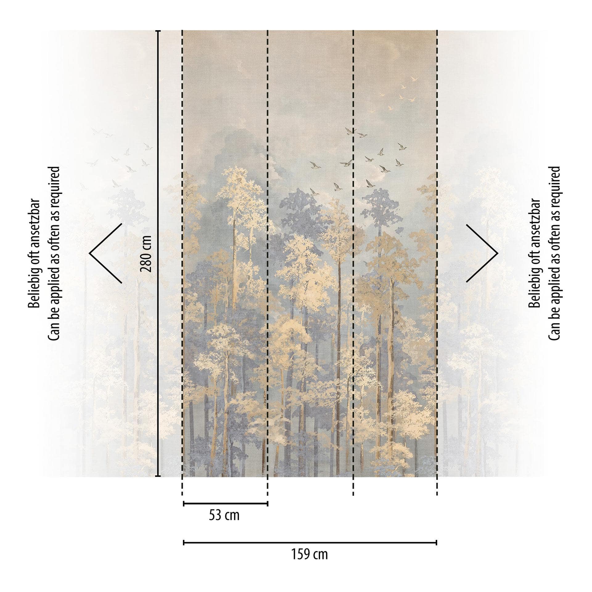COSMOPOLITAN Fotobehang bos bomen vogels - natuurmotief Vliesbehang beige grijs