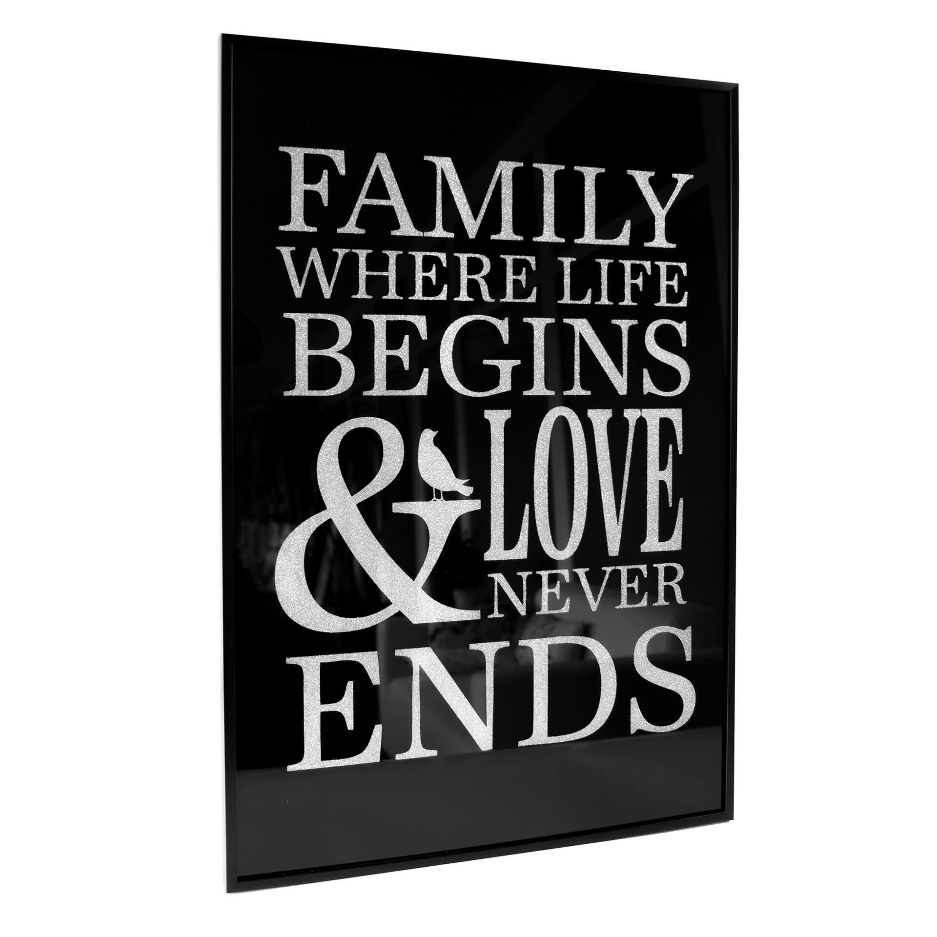 Wandbild Family - Love will never ends - Silber Glitzer