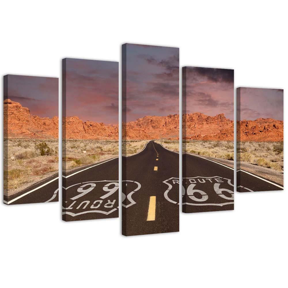 Lærredstryk 5 stykker, Route 66 Road Landscape