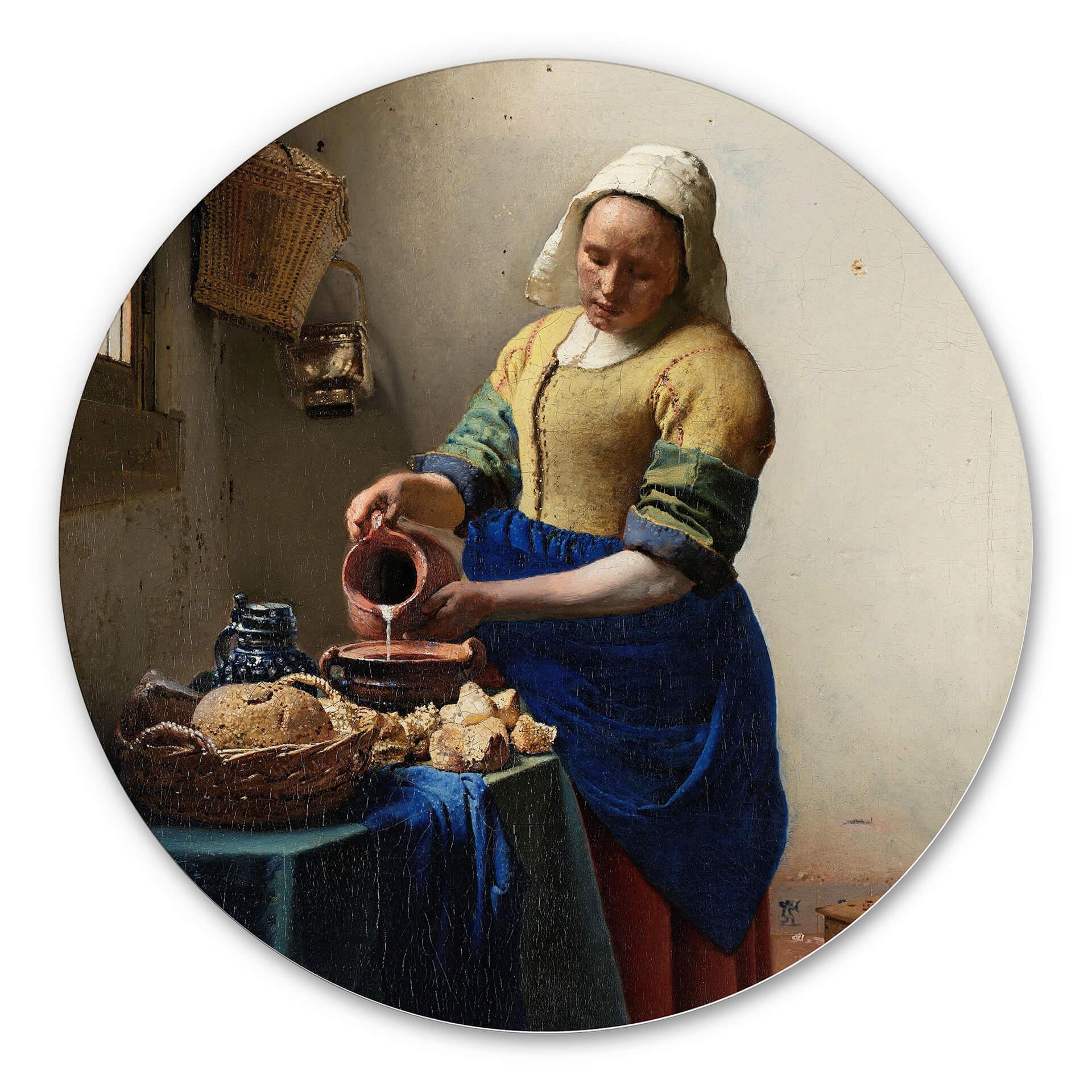 Wandcirkel Alu-Dibond Vermeer - Melkmeisje