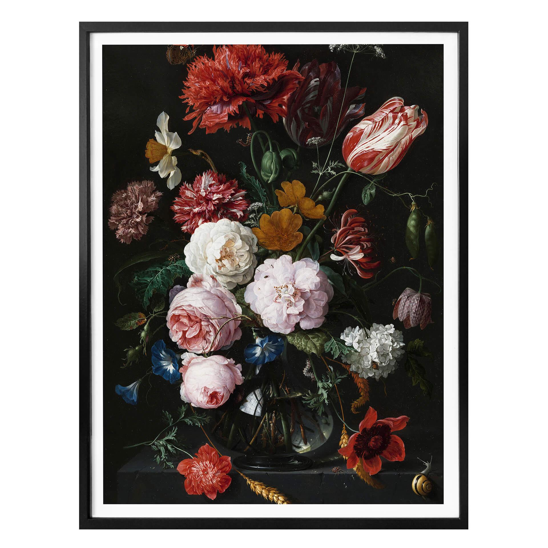 Poster de Heem - Stillleben mit Blumen in einer Glasvase