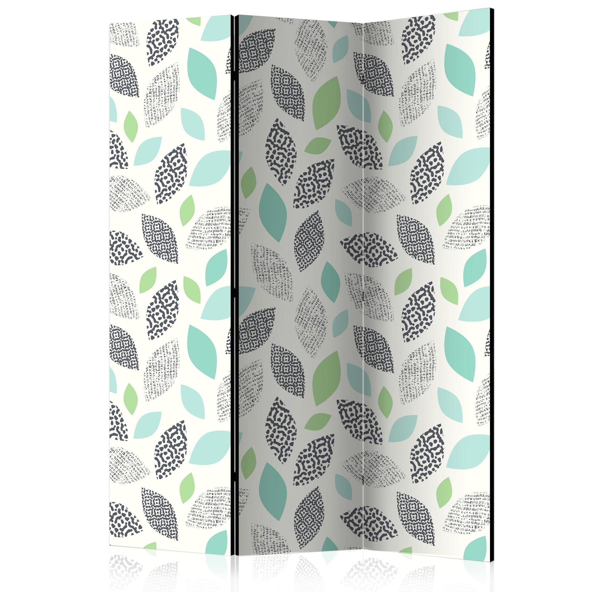 Screen room divider - Mønstrede blade, 3-delt
