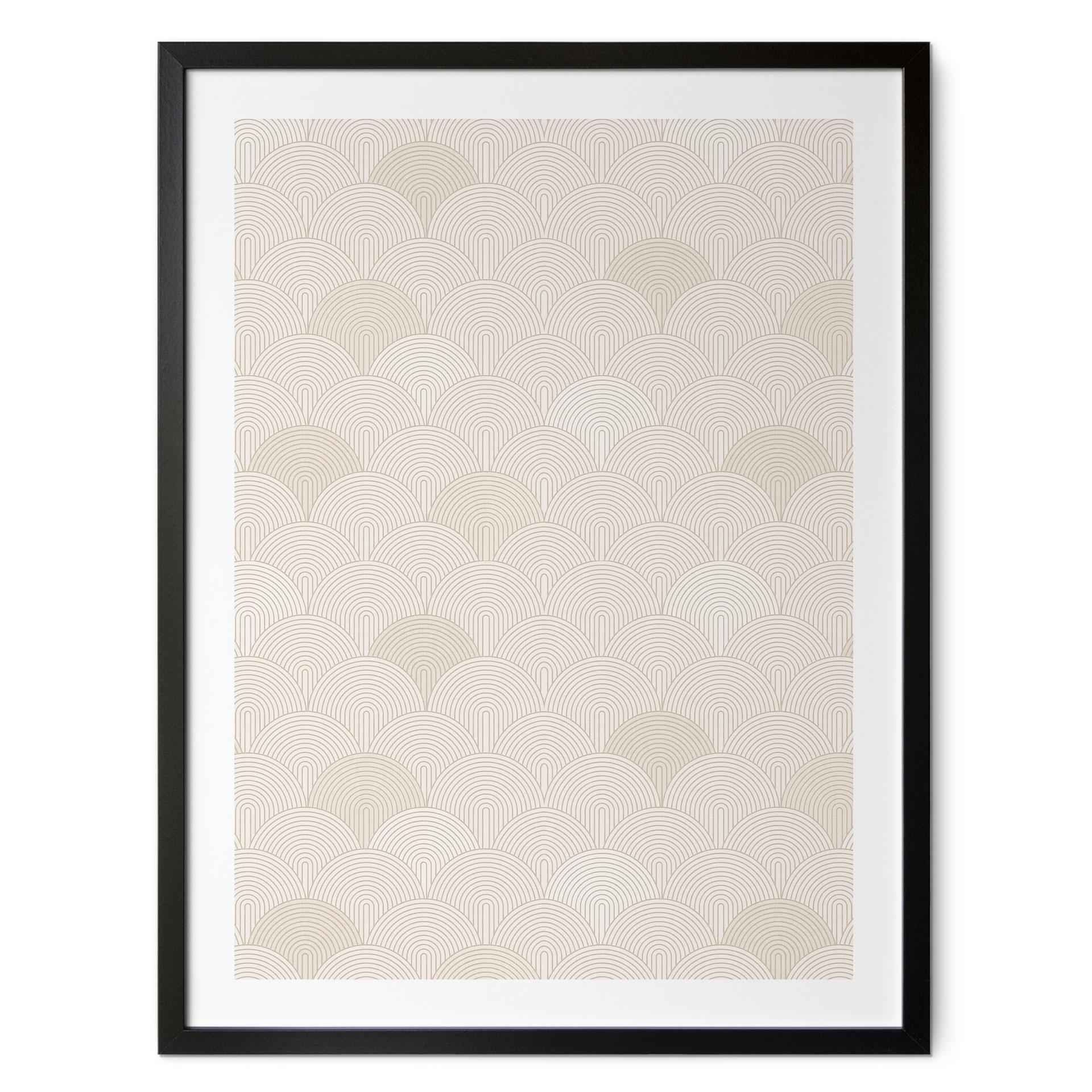 Geometrisk plakat med abstrakte halvcirkler i blød beige - Bloomery Decor