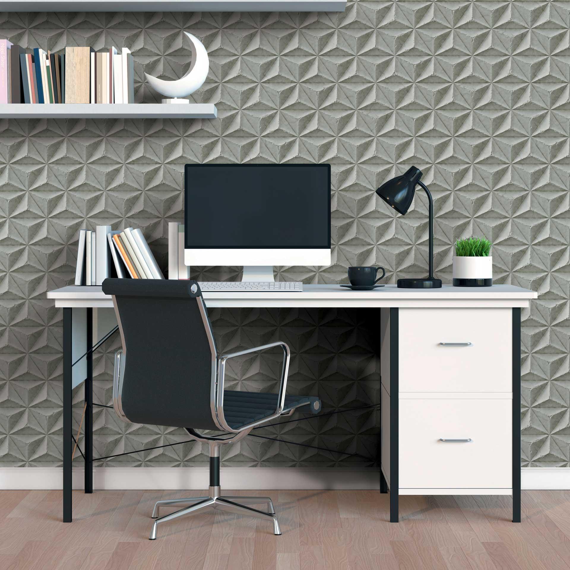 3D tapet betonlook grå - Ikke-vævet tapet med geometrisk mønster - industrielt look