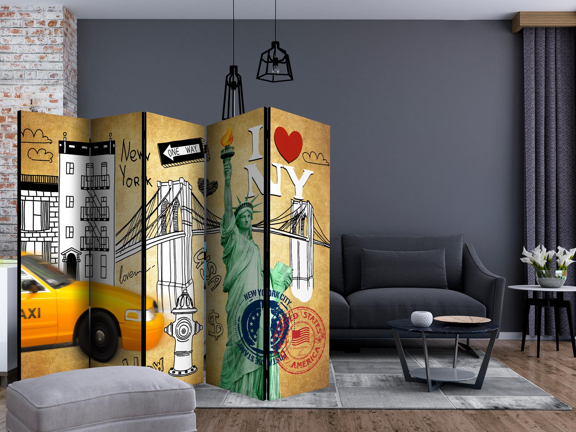 Schermo divisorio - Strada a senso unico - New York , 5 pezzi - 225x172 cm