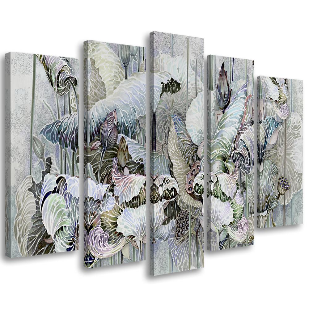 5 stykke lærredstryk, Saint Lotus-blomster
