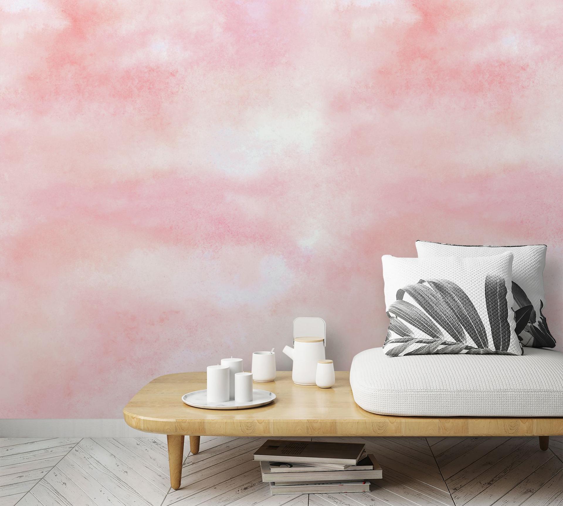 Lucht met wolken behang, roze Uni 3.40 x 2.12 m