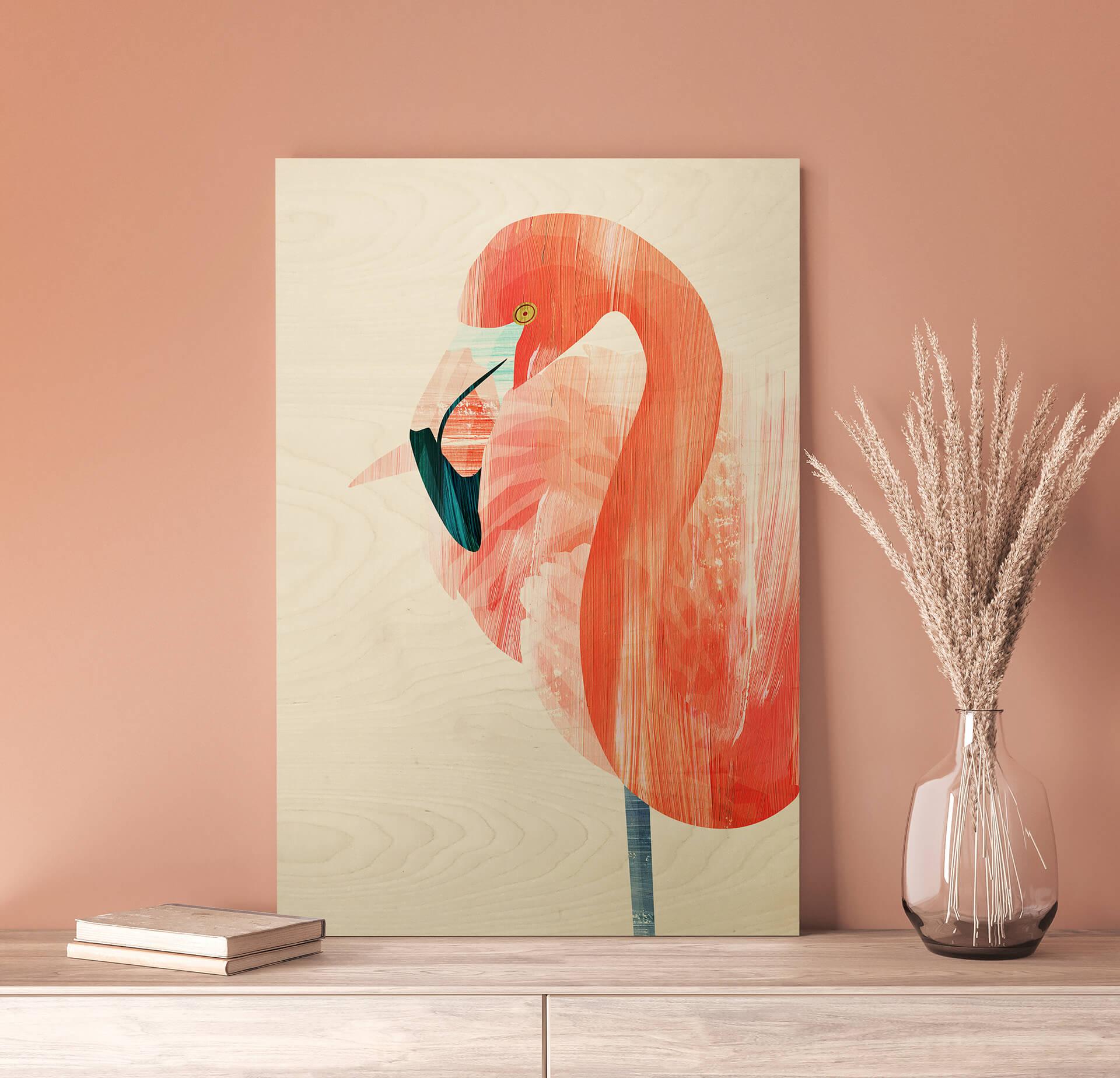 Goed Blauw Billede af træ - Pink Flamingo
