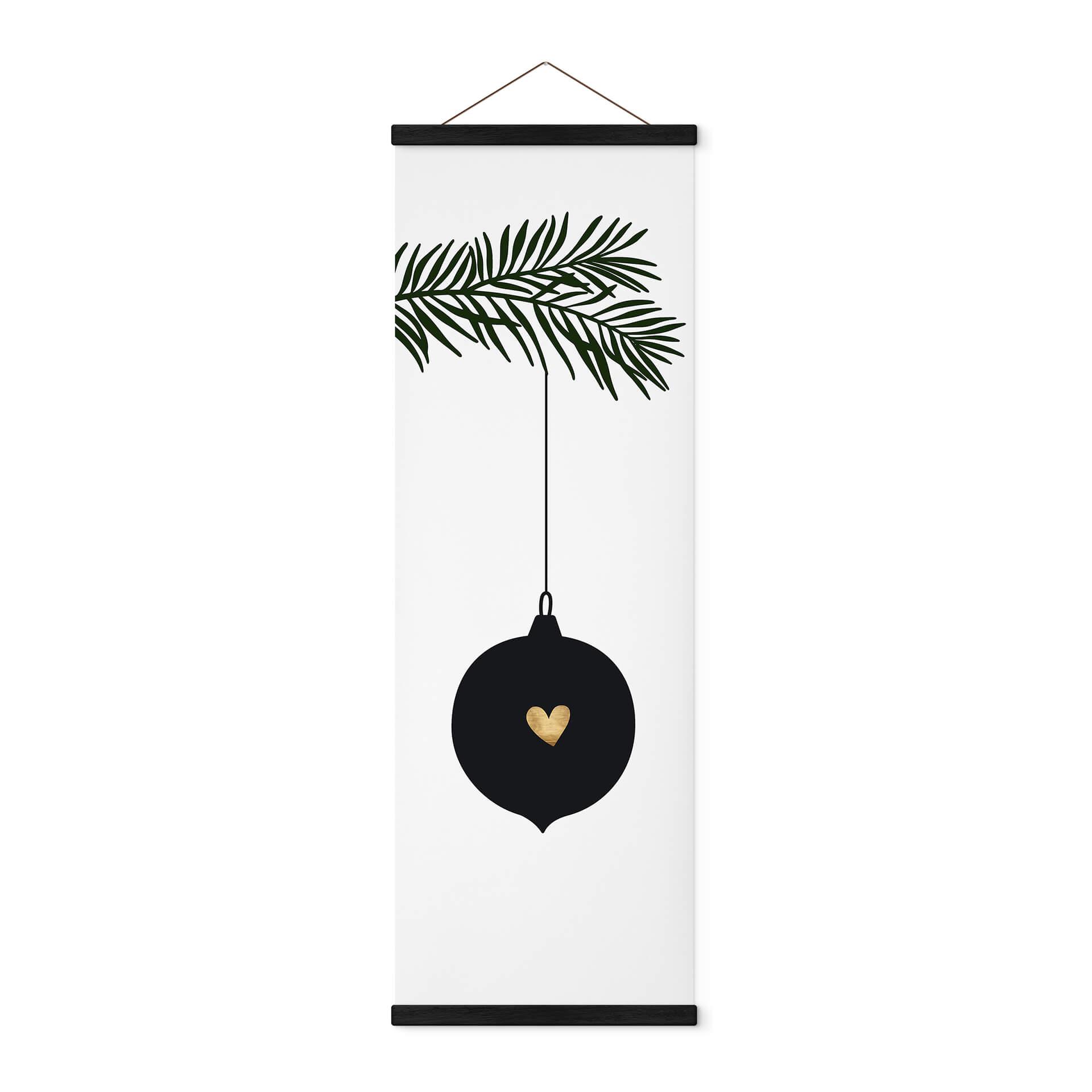 Tekstil plakat Jul - Julekugle på en grangren Panorama - Kubistika