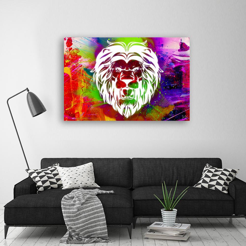 Canvasbillede, farverig løve abstraktion