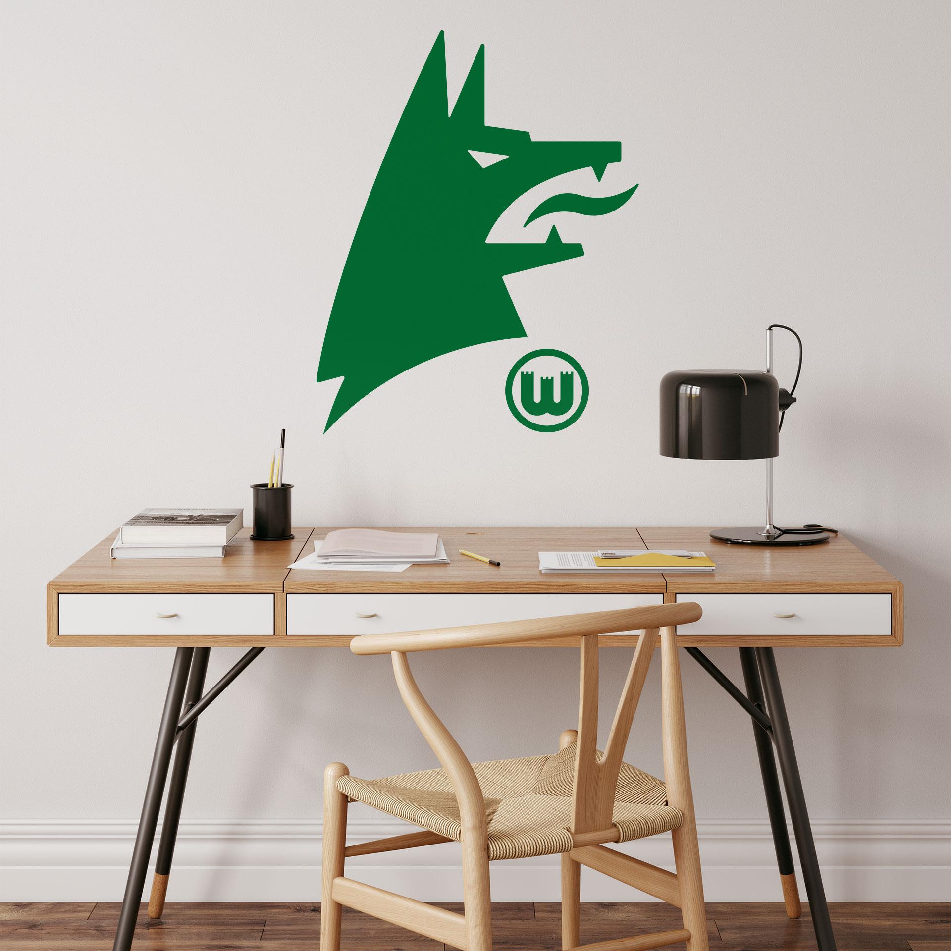 Wandtattoo VfL Wolfsburg Wolfskopf mit Wappen