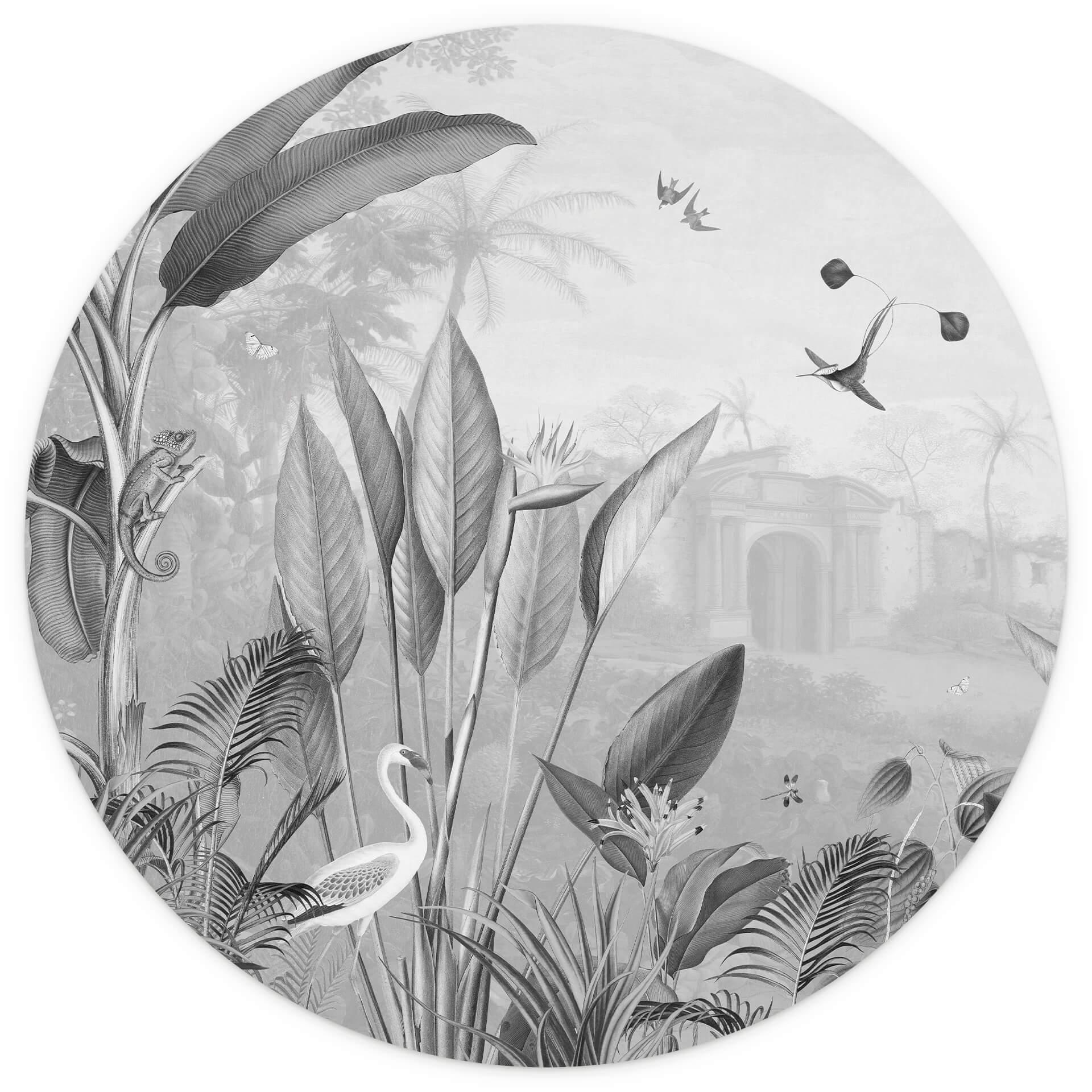 Behangcirkel Sir Edward - Botanisch zwart-wit - vliesbehang/zelfklevend vliesbehang