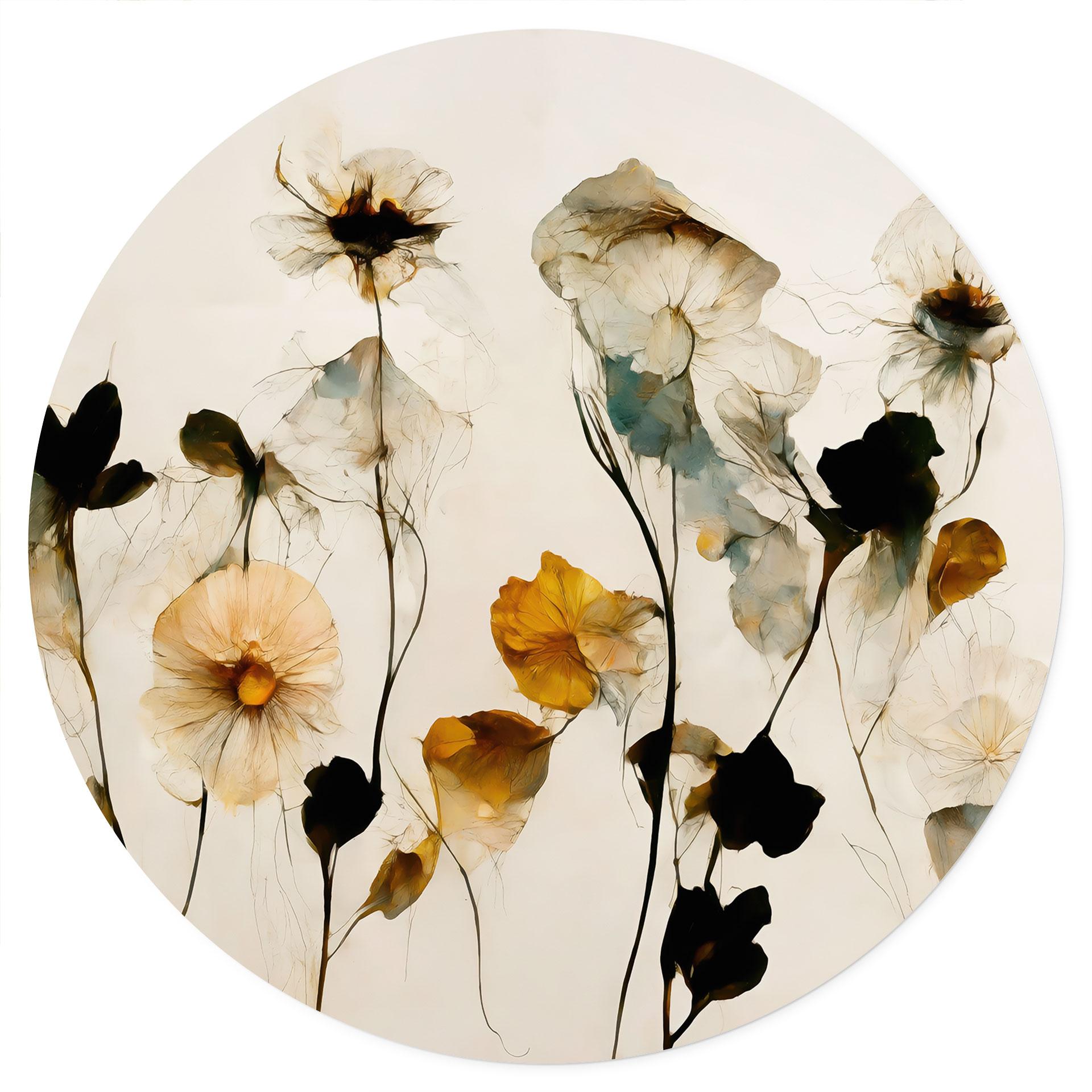 Muursticker Fijne gedroogde bloemen in natuurlijke tinten - Treechild - Rond