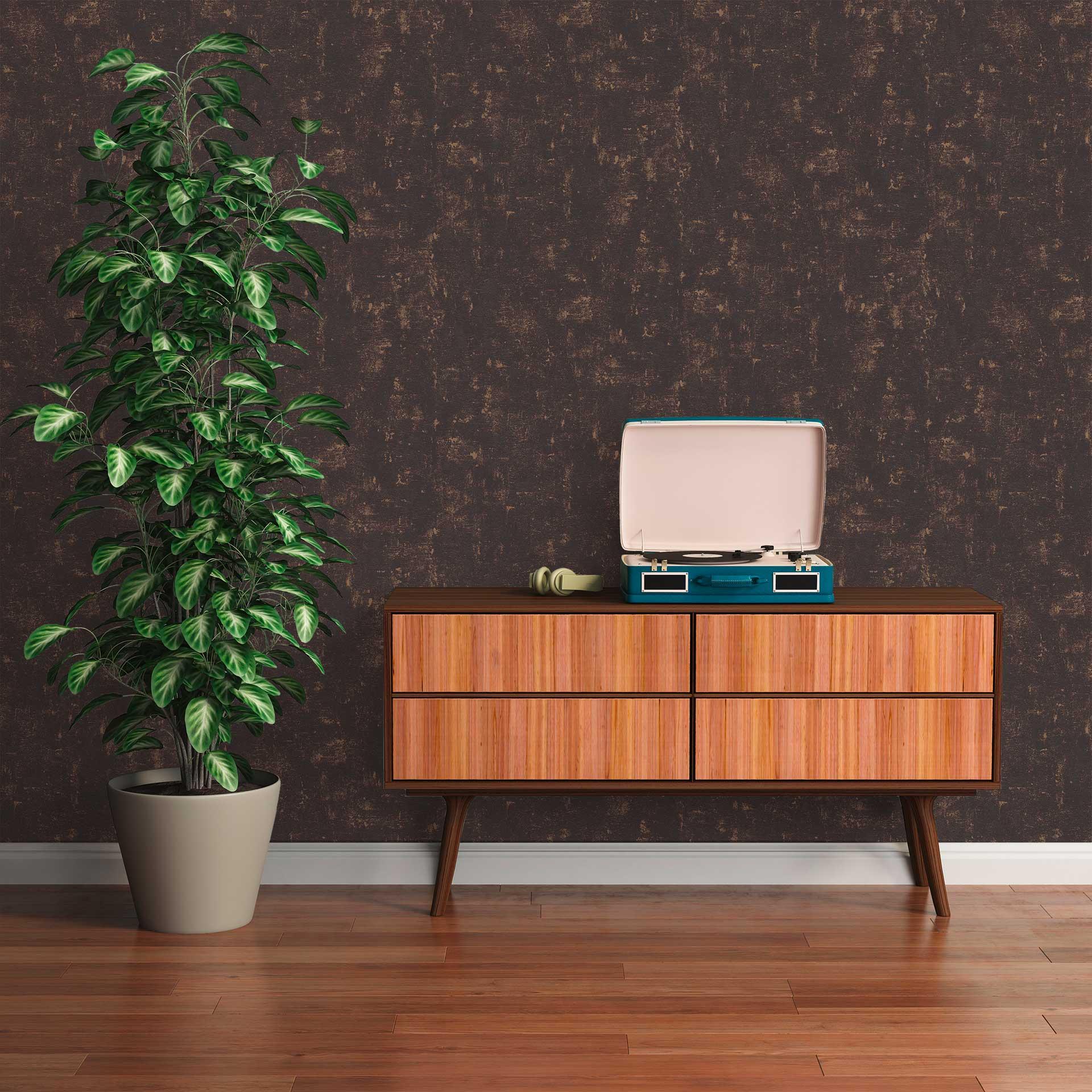tapet med raffiamønster sort guld - non-woven tapet med metallic effekt - tekstureret tapet